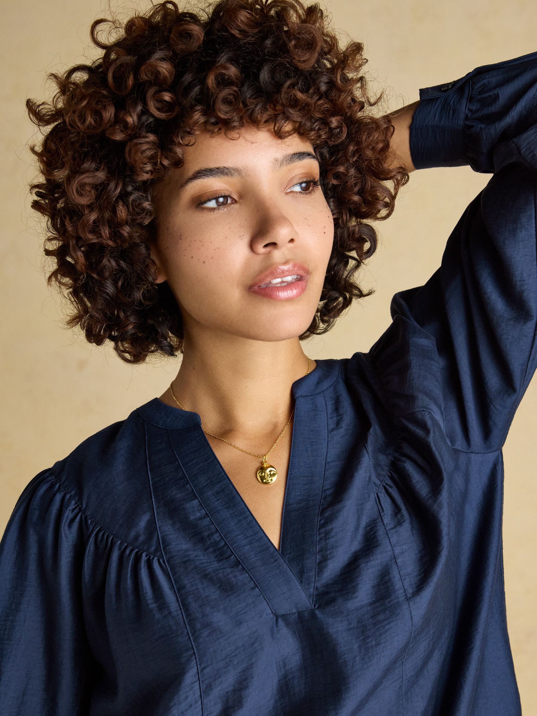 Rose Navy Long Sleeve V-Neck Blouse - Image 4 of 7