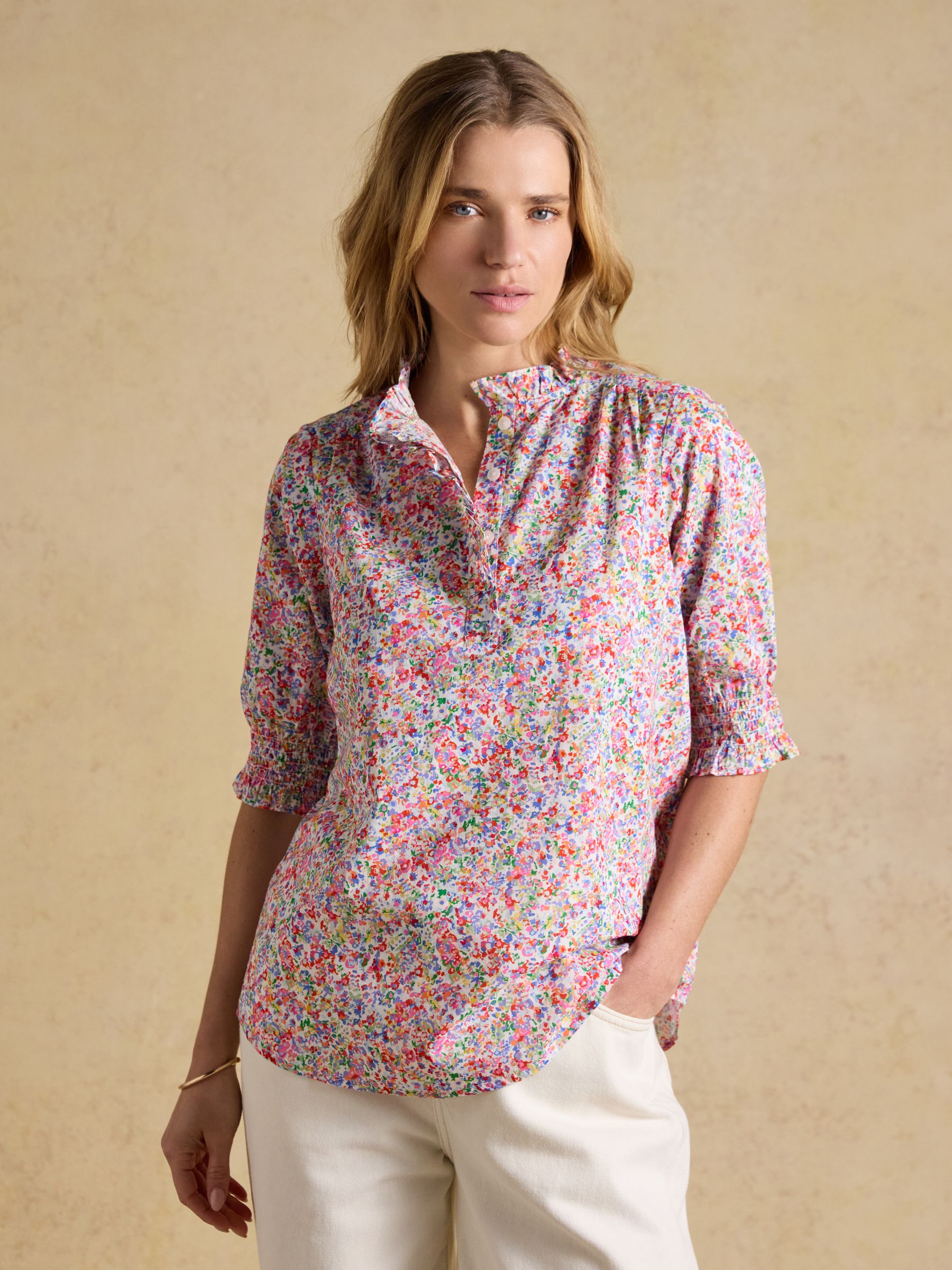 Melanie Multi Short Sleeve Ruffle Blouse - Image 1 of 8
