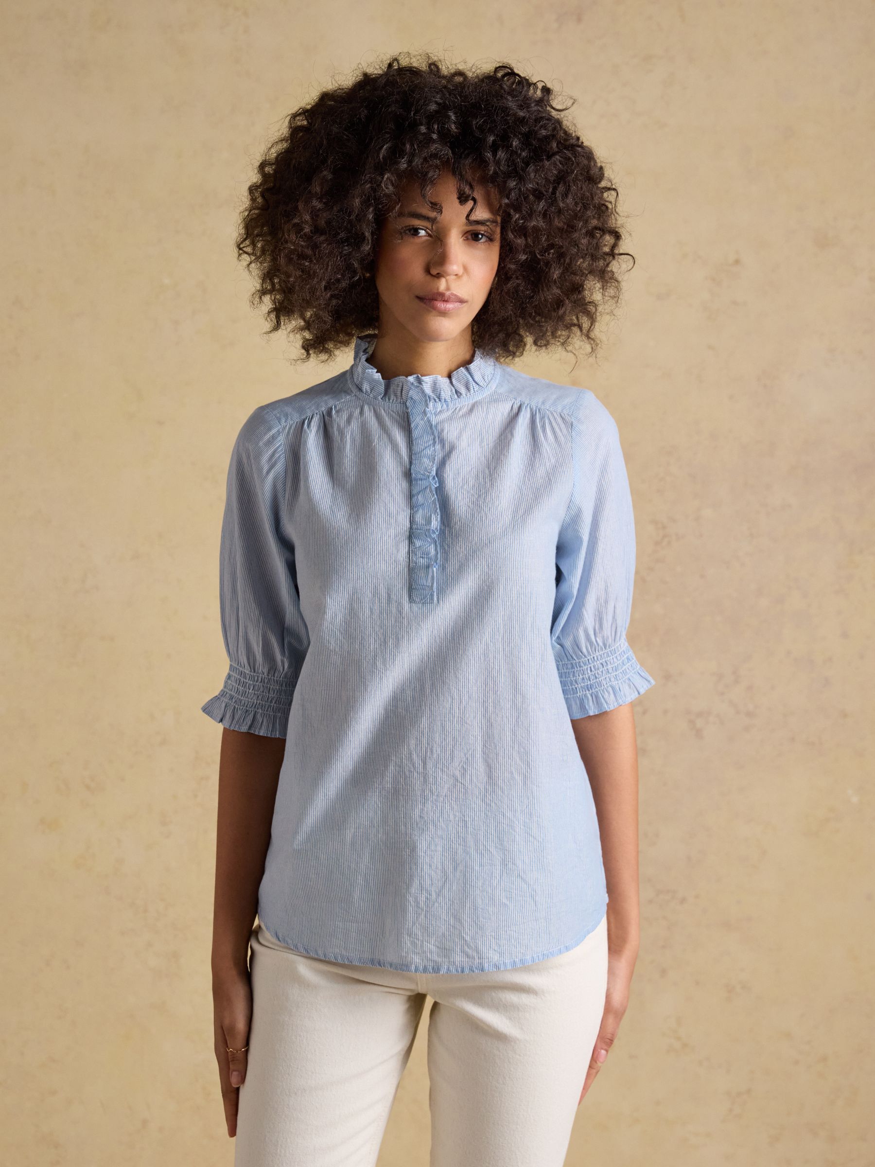 Melanie Blue Short Sleeve Ruffle Blouse - Image 1 of 6