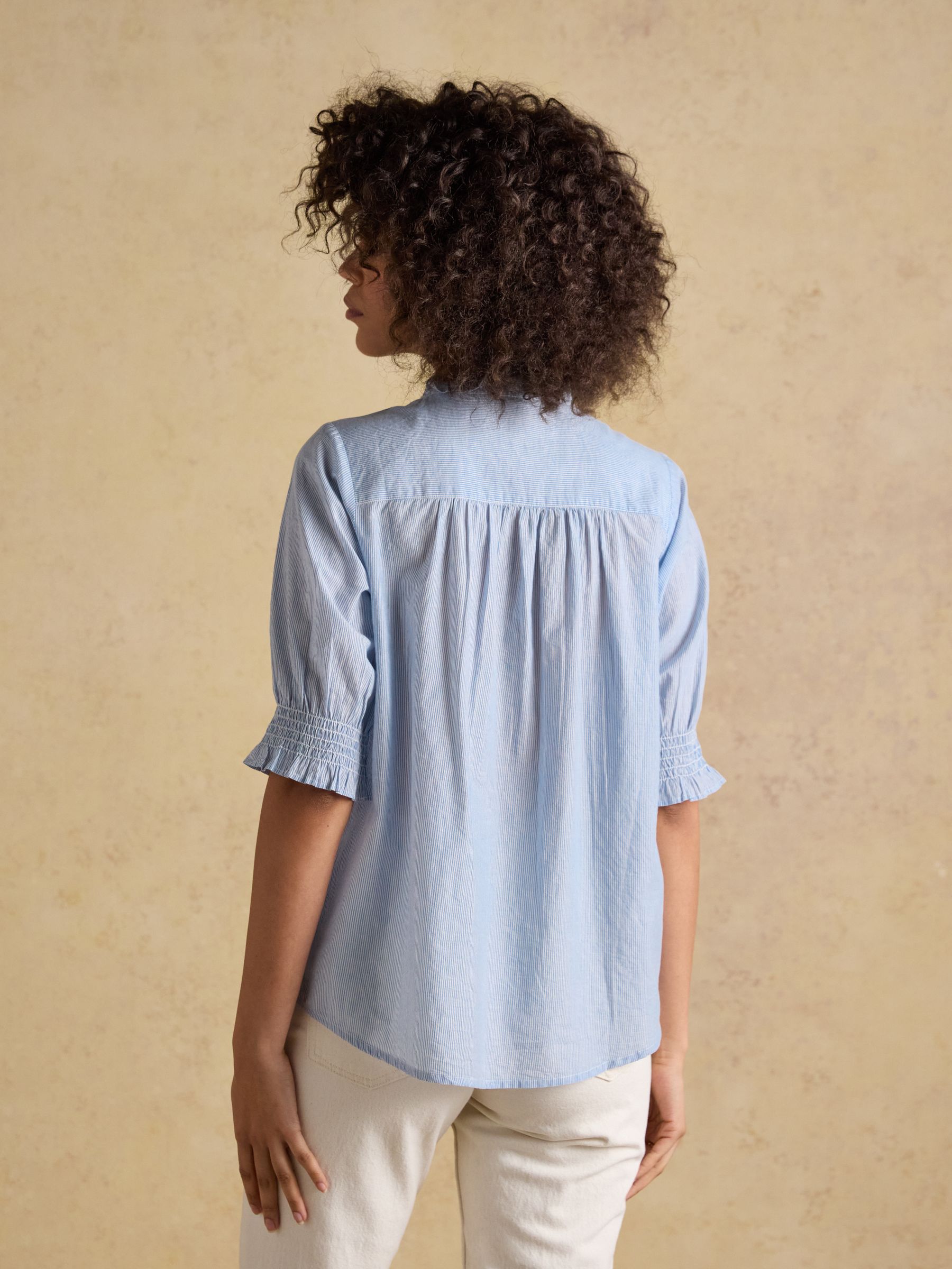 Melanie Blue Short Sleeve Ruffle Blouse - Image 2 of 6