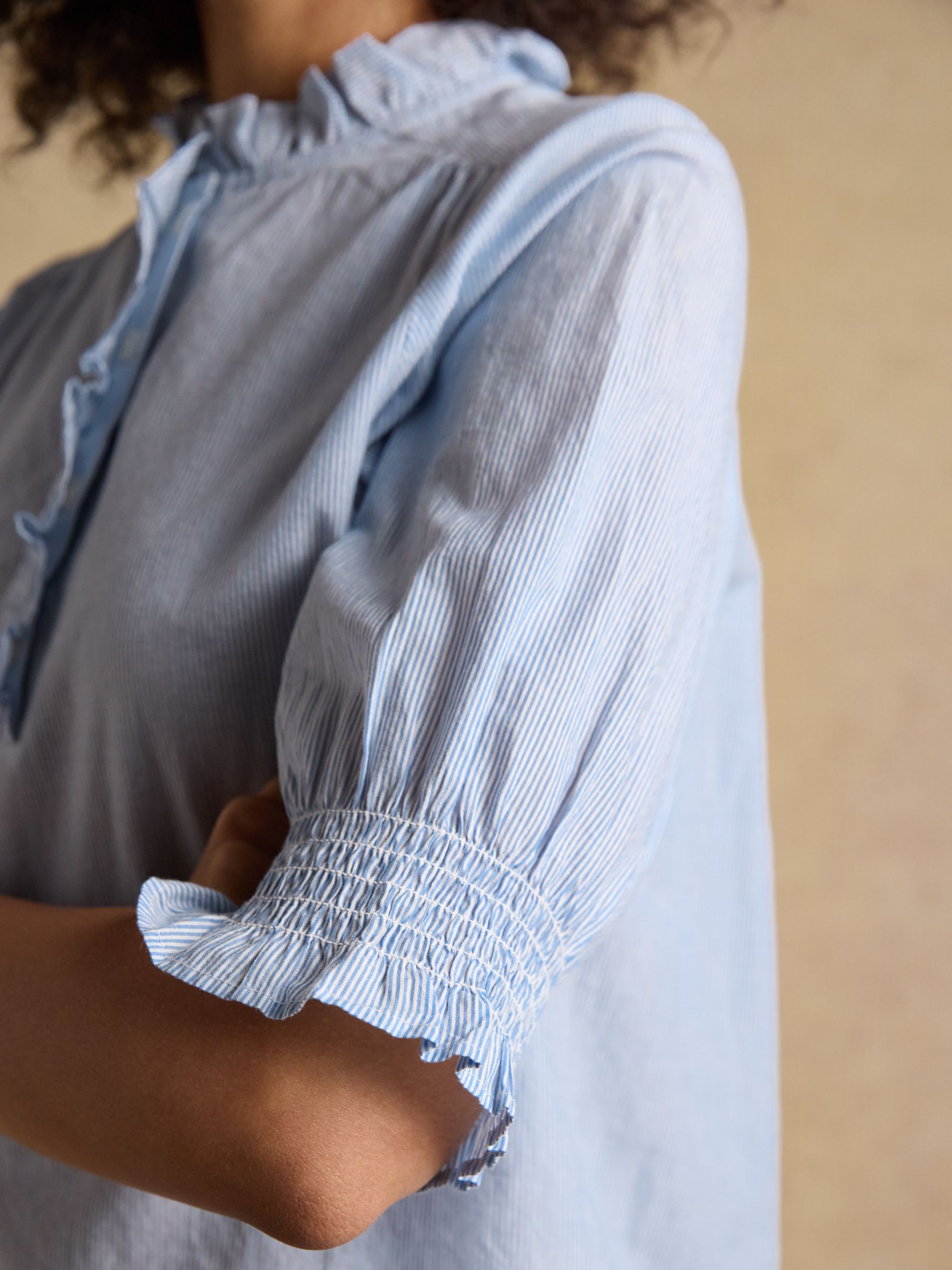 Melanie Blue Short Sleeve Ruffle Blouse | Joules