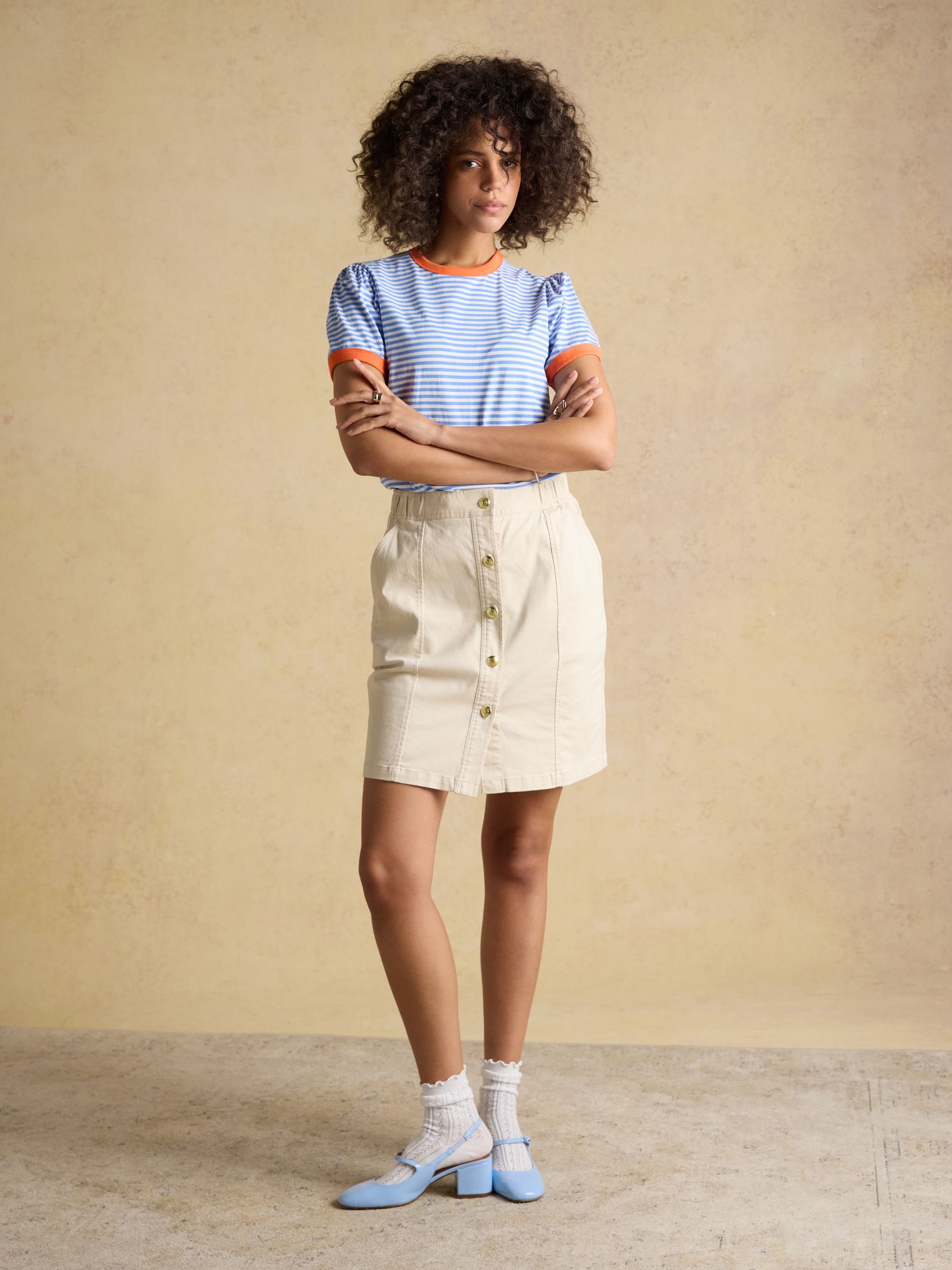 Loxley Sand Button Through Short Chino Skirt - Image 3 of 6