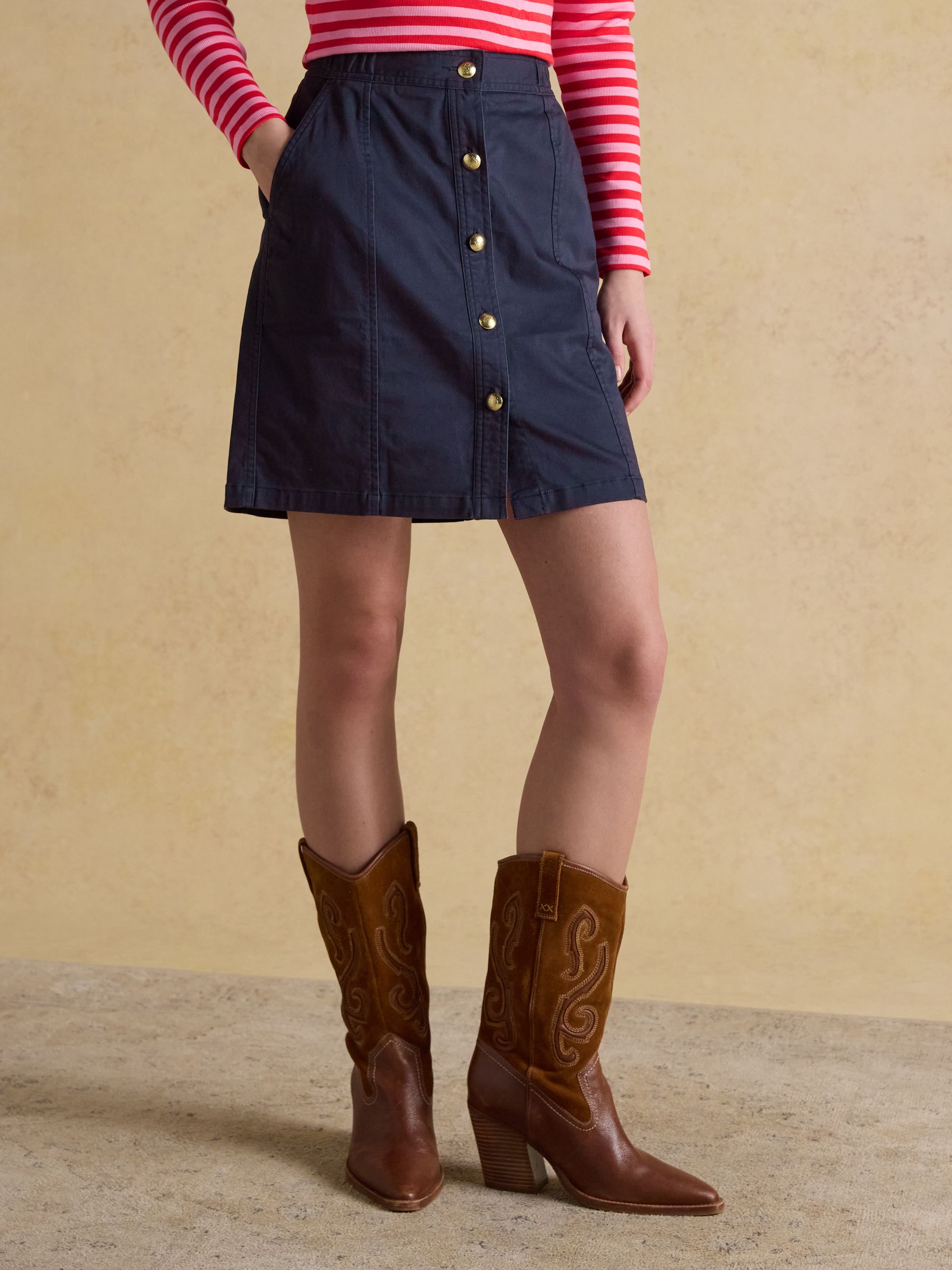 Loxley Navy Button Through Short Chino Skirt - Image 1 of 6