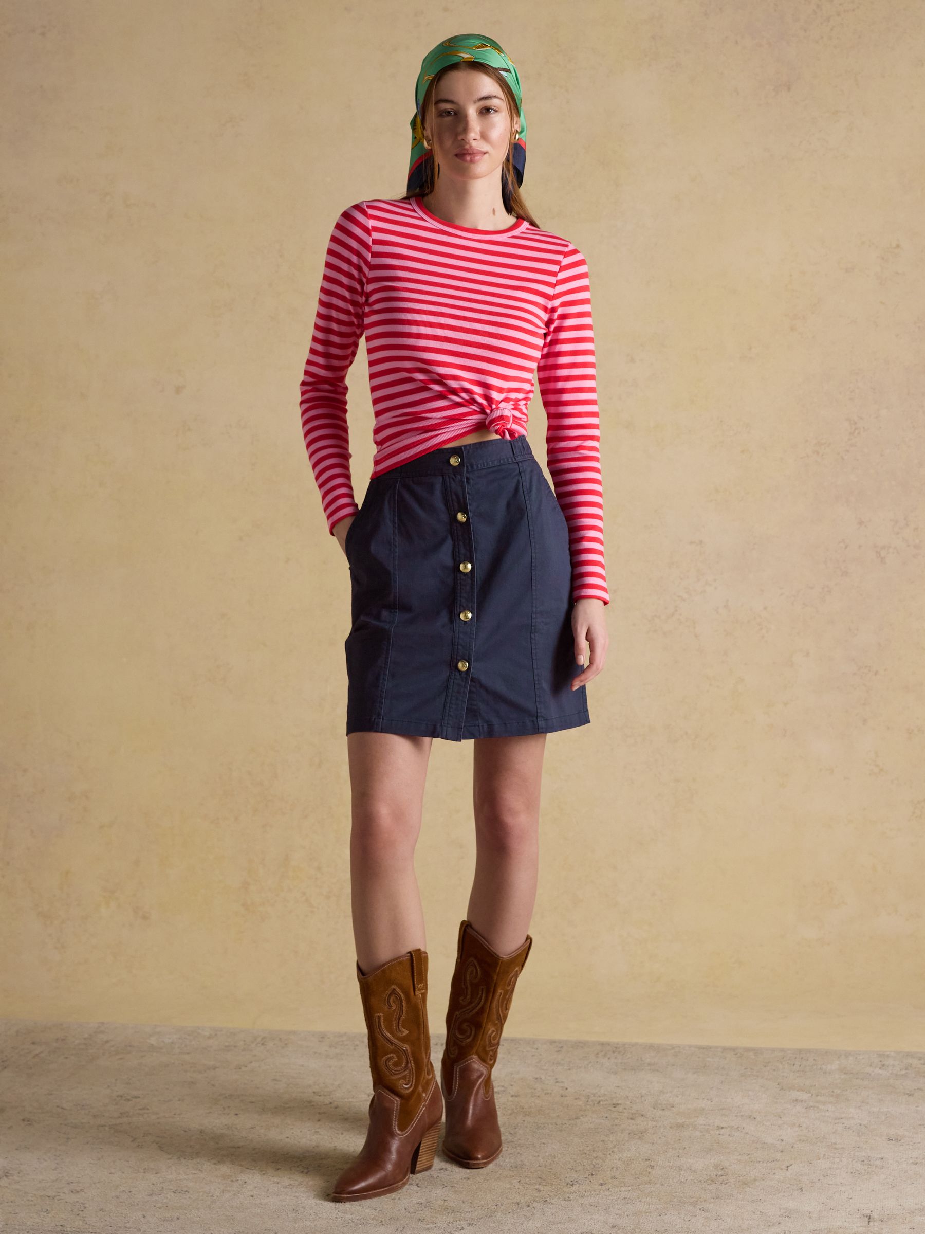 Loxley Navy Button Through Short Chino Skirt - Image 3 of 6