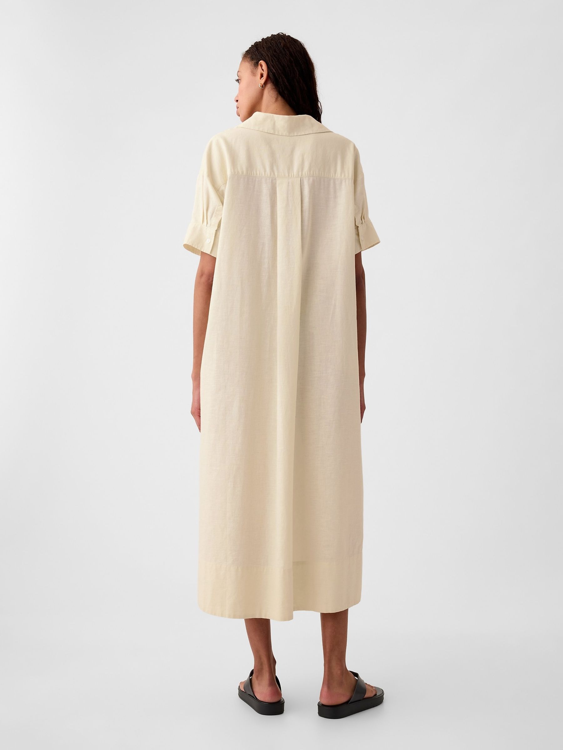 Cream Linen-Cotton Short Sleeve Maxi Dress - Image 2 of 5