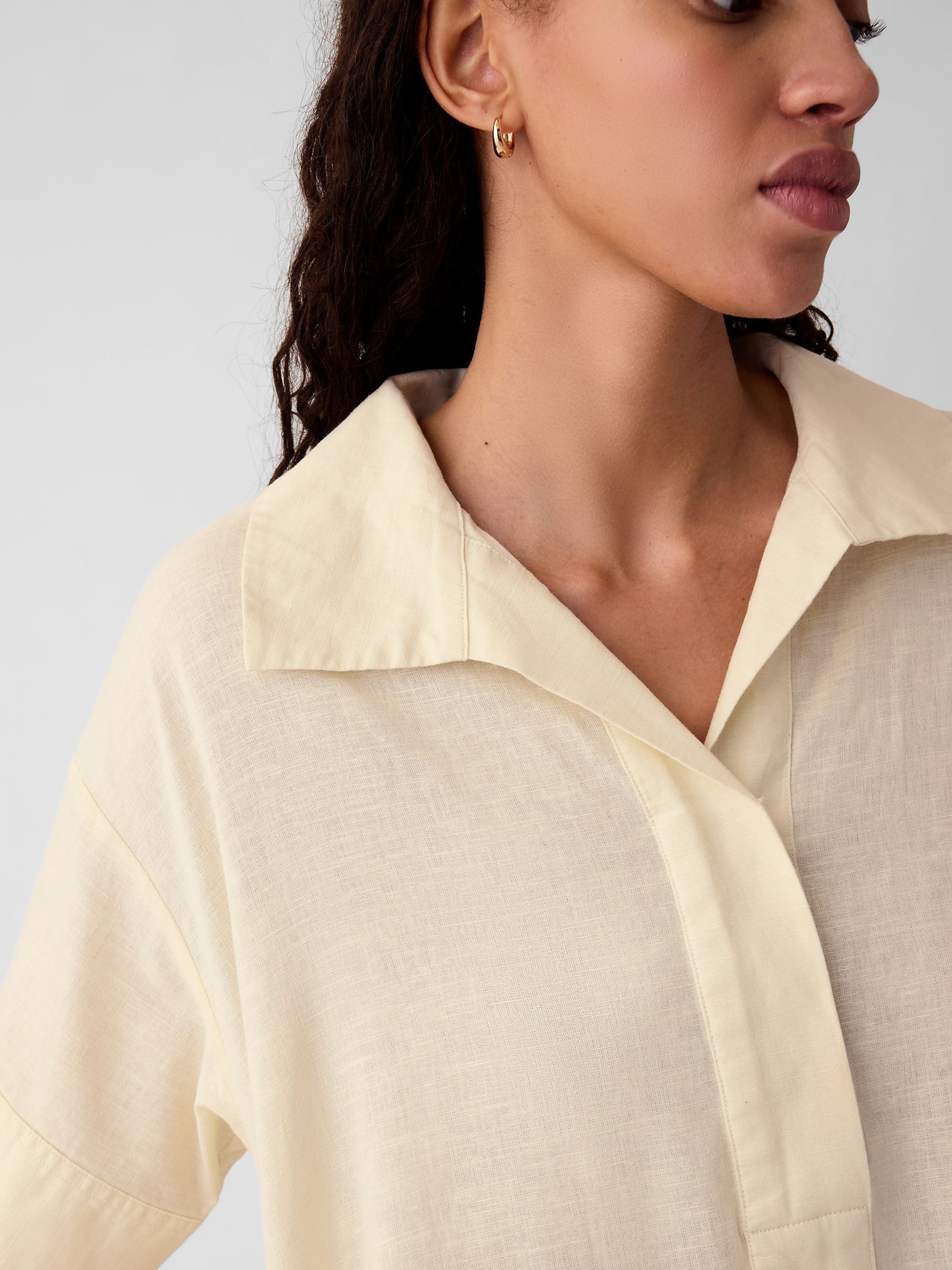 Cream Linen-Cotton Short Sleeve Maxi Dress - Image 4 of 5