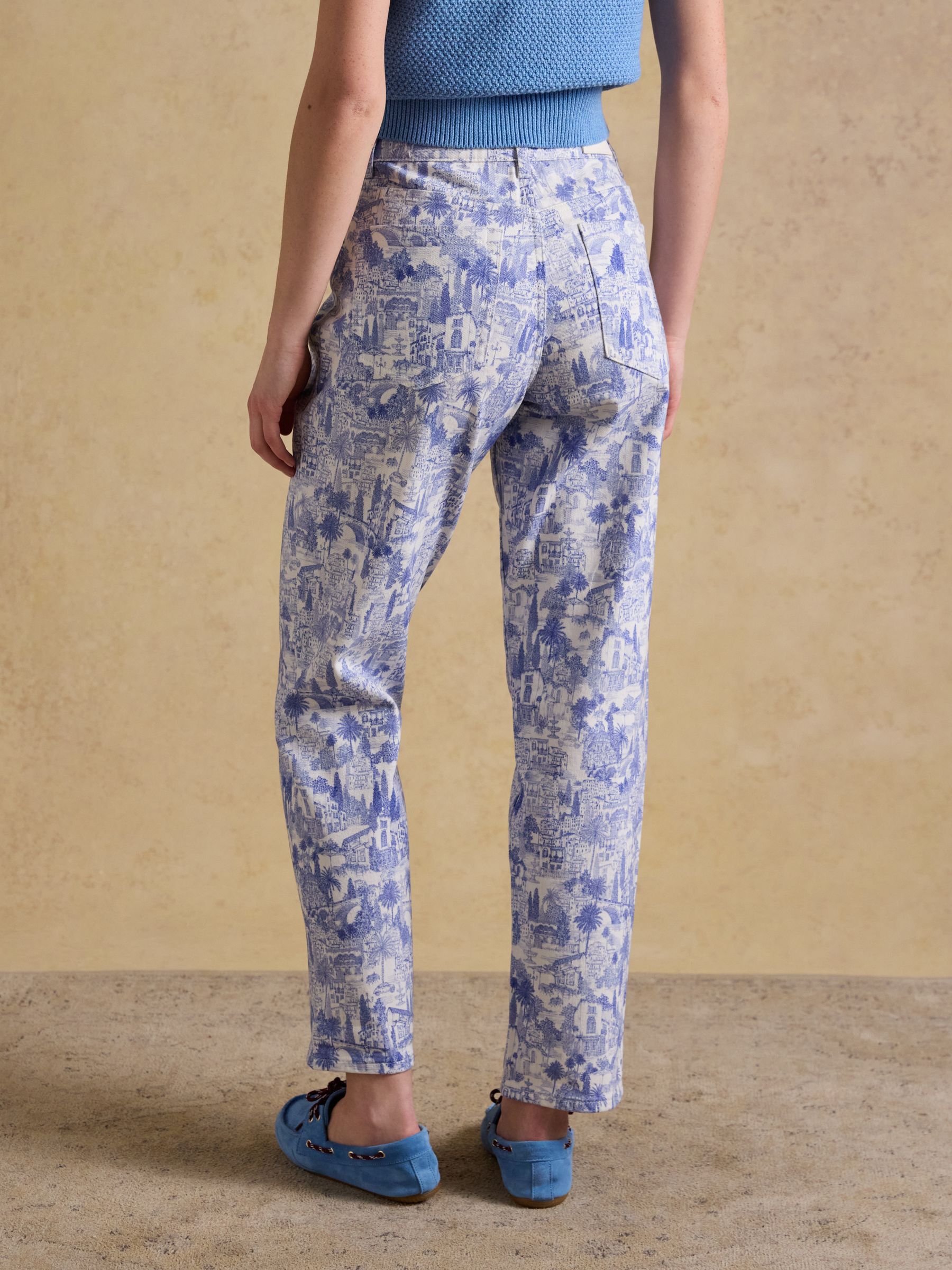 Blue & White Blue Toile Print Straight Fit Slim Mid Rise Jeans - Image 2 of 7