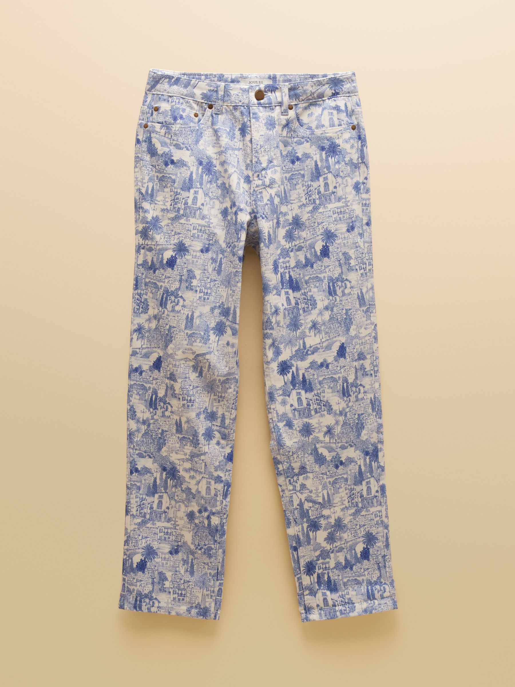 Blue & White Blue Toile Print Straight Fit Slim Mid Rise Jeans - Image 7 of 7 Blue & White Blue Toile Print Straight Fit Slim Mid Rise Jeans - Image 7 of 7