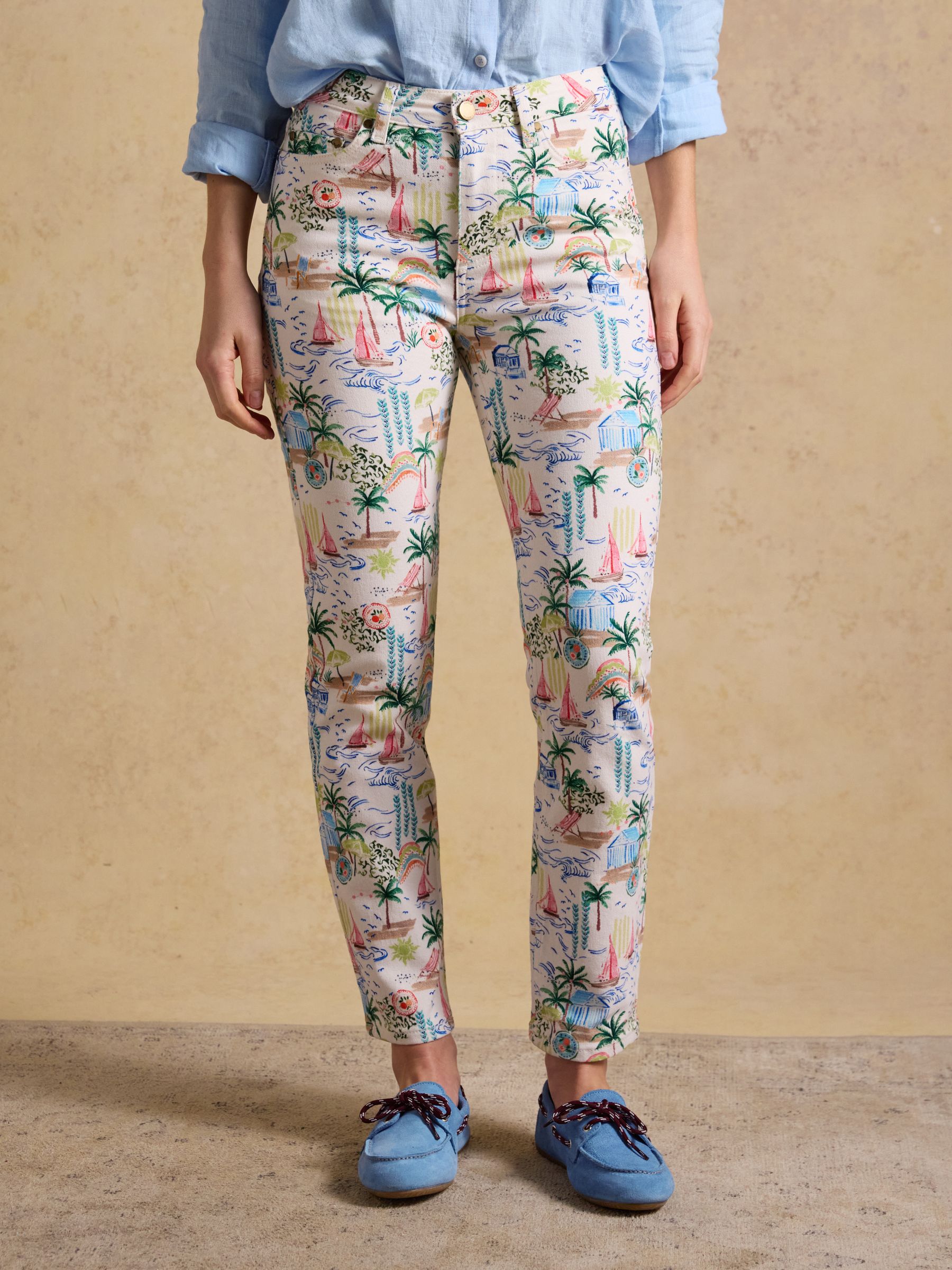 White Printed Straight Fit Slim Mid Rise Jeans - Image 1 of 6