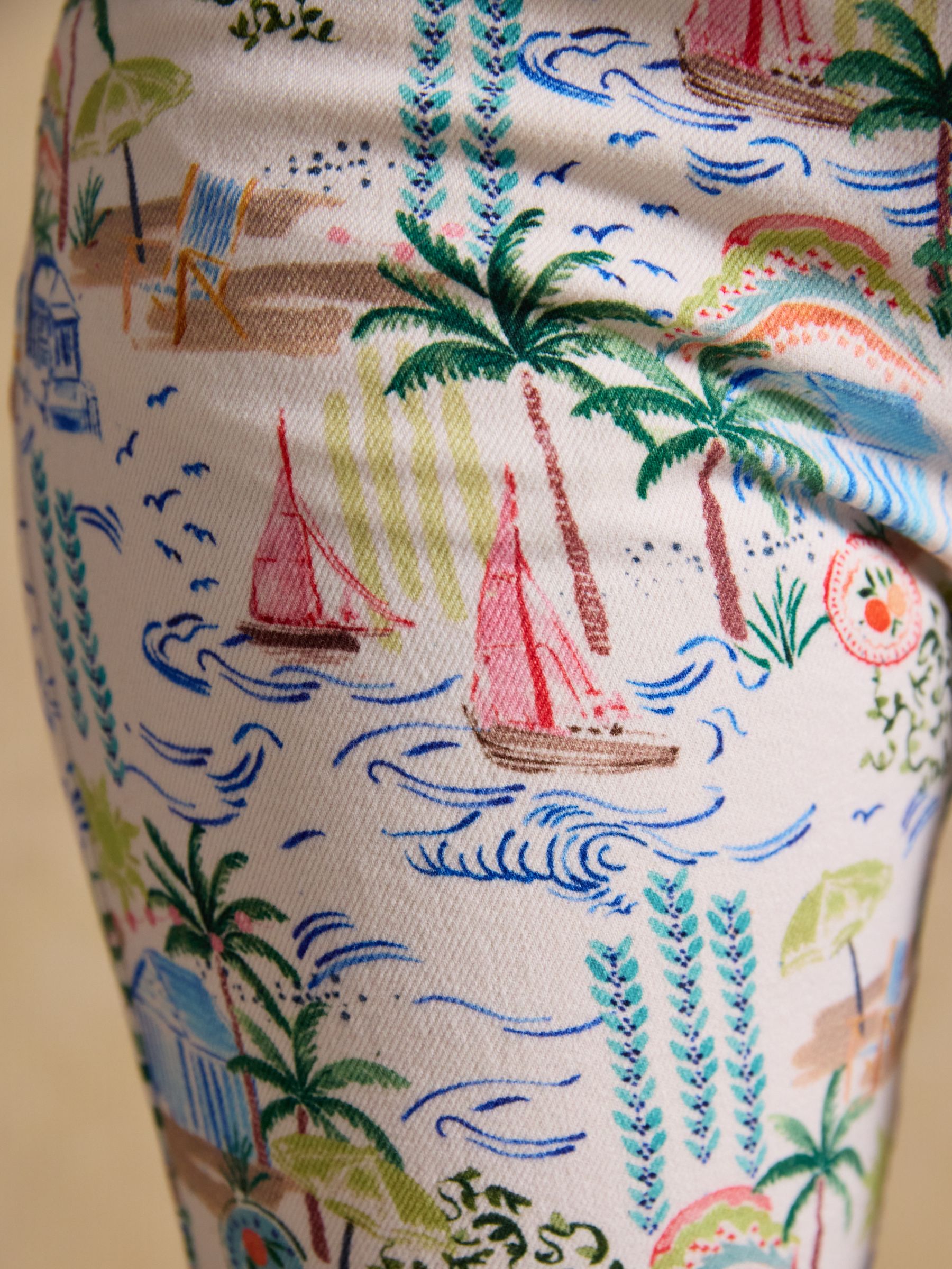 White Printed Straight Fit Slim Mid Rise Jeans - Image 5 of 6