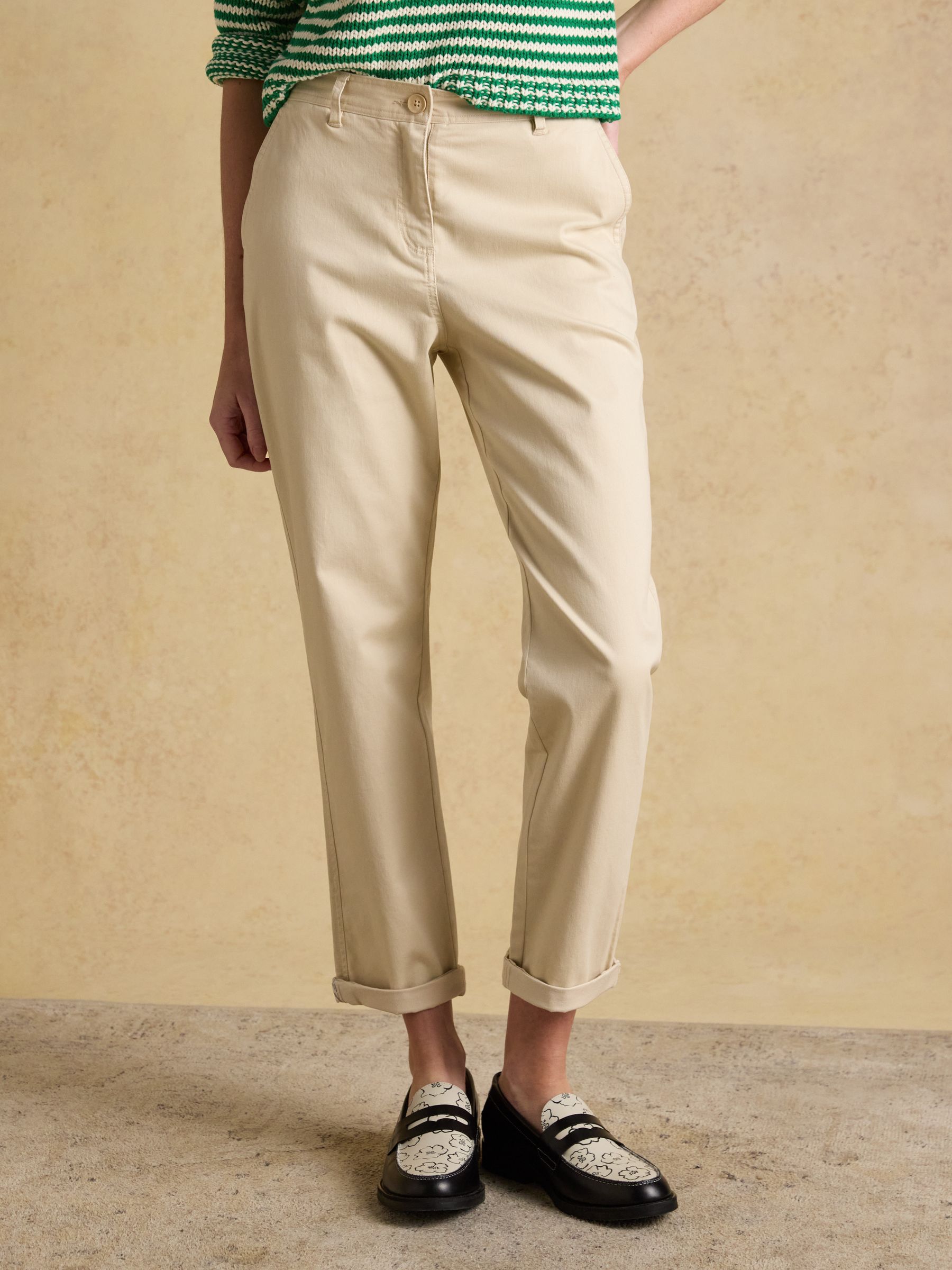 Slim Straight Sand Chino Trousers with Elasticated Waist - Image 1 of 8