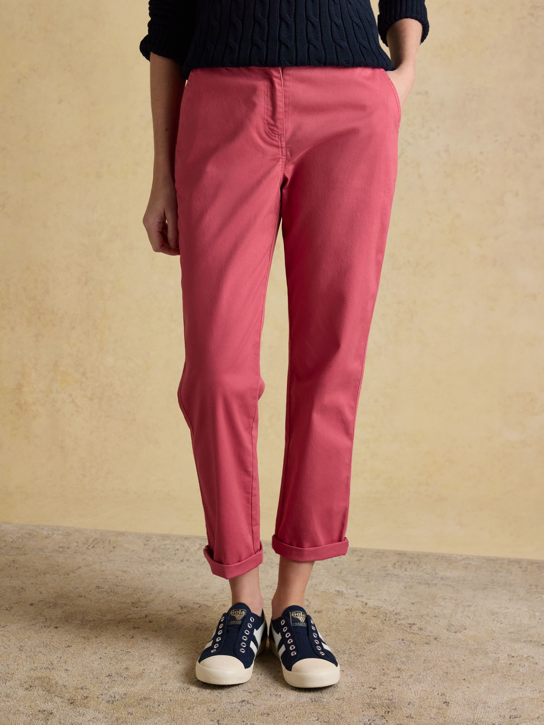 Slim Straight Red Chino Trousers with Elasticated Waist - Image 1 of 8