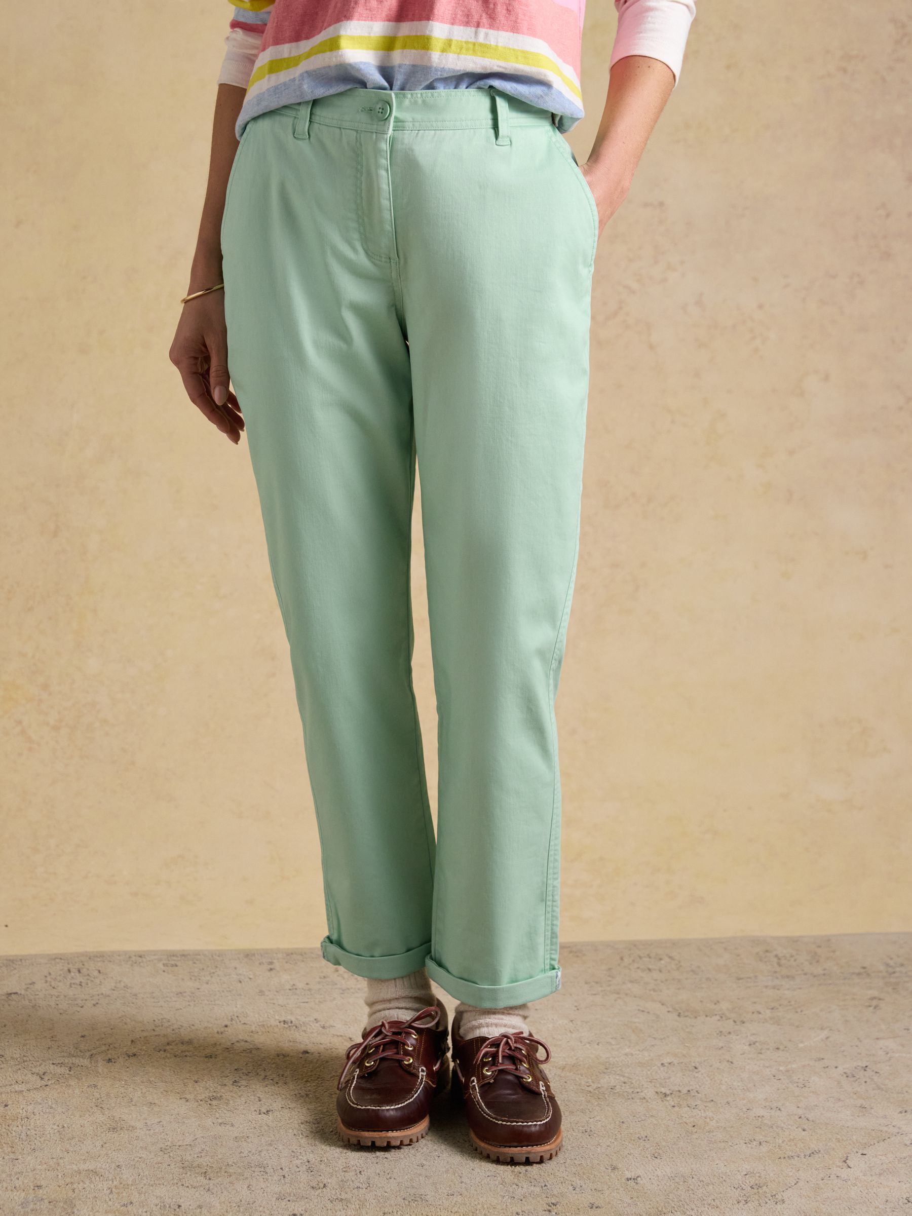Slim Straight Green Chino Trousers with Elasticated Waist - Image 1 of 7
