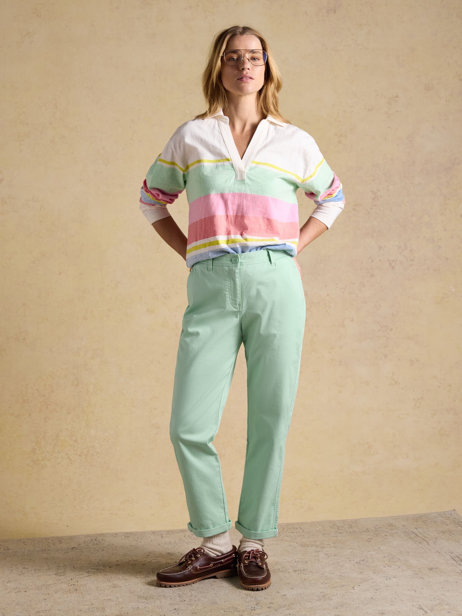 Slim Straight Green Chino Trousers with Elasticated Waist - Image 3 of 7