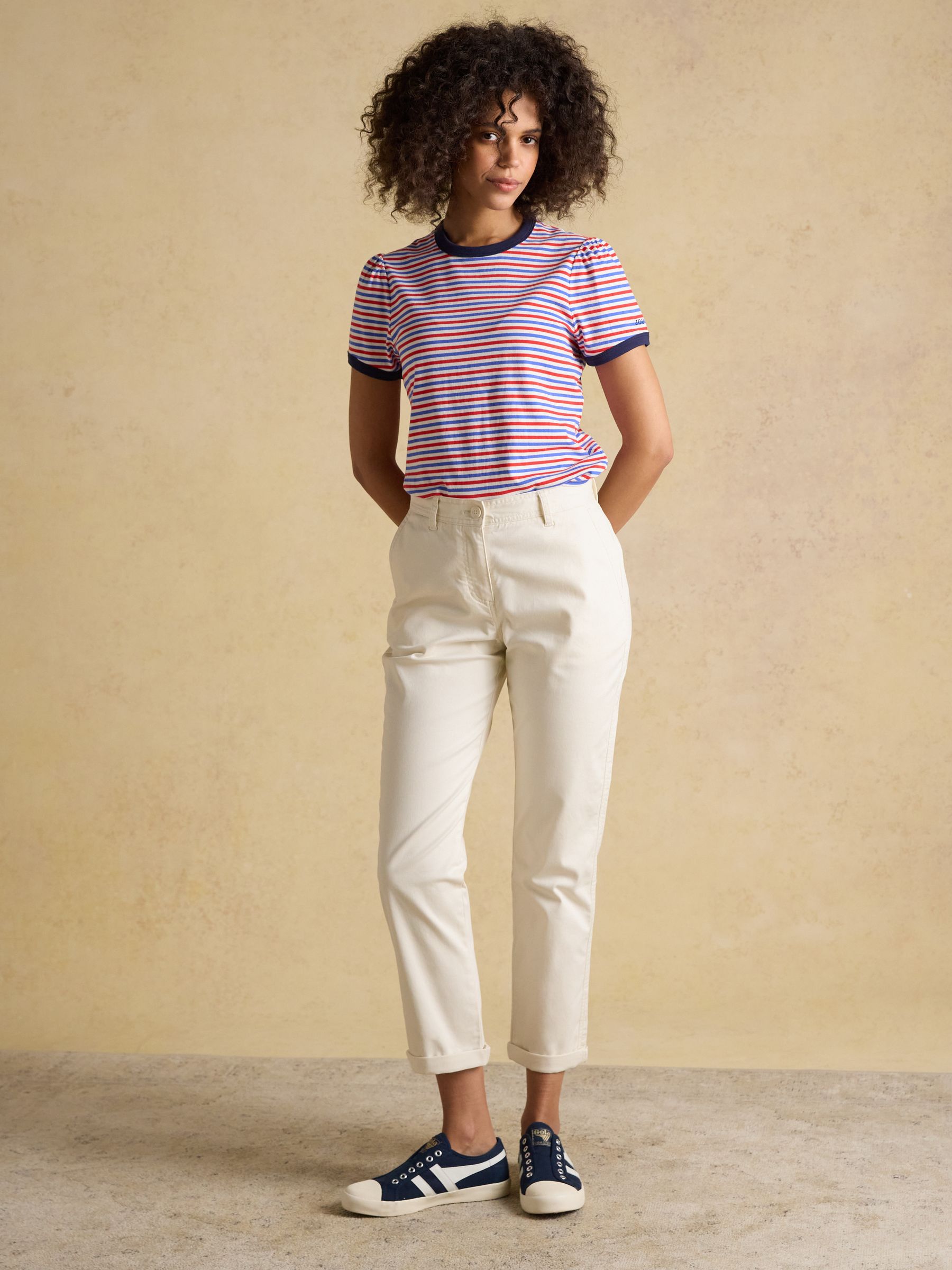 Slim Straight Cream Chino Trousers with Elasticated Waist - Image 5 of 8