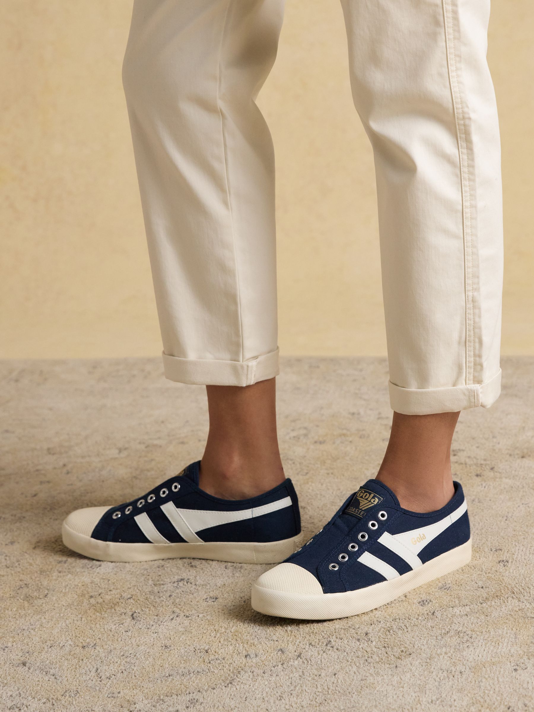 Slim Straight Cream Chino Trousers with Elasticated Waist - Image 6 of 8