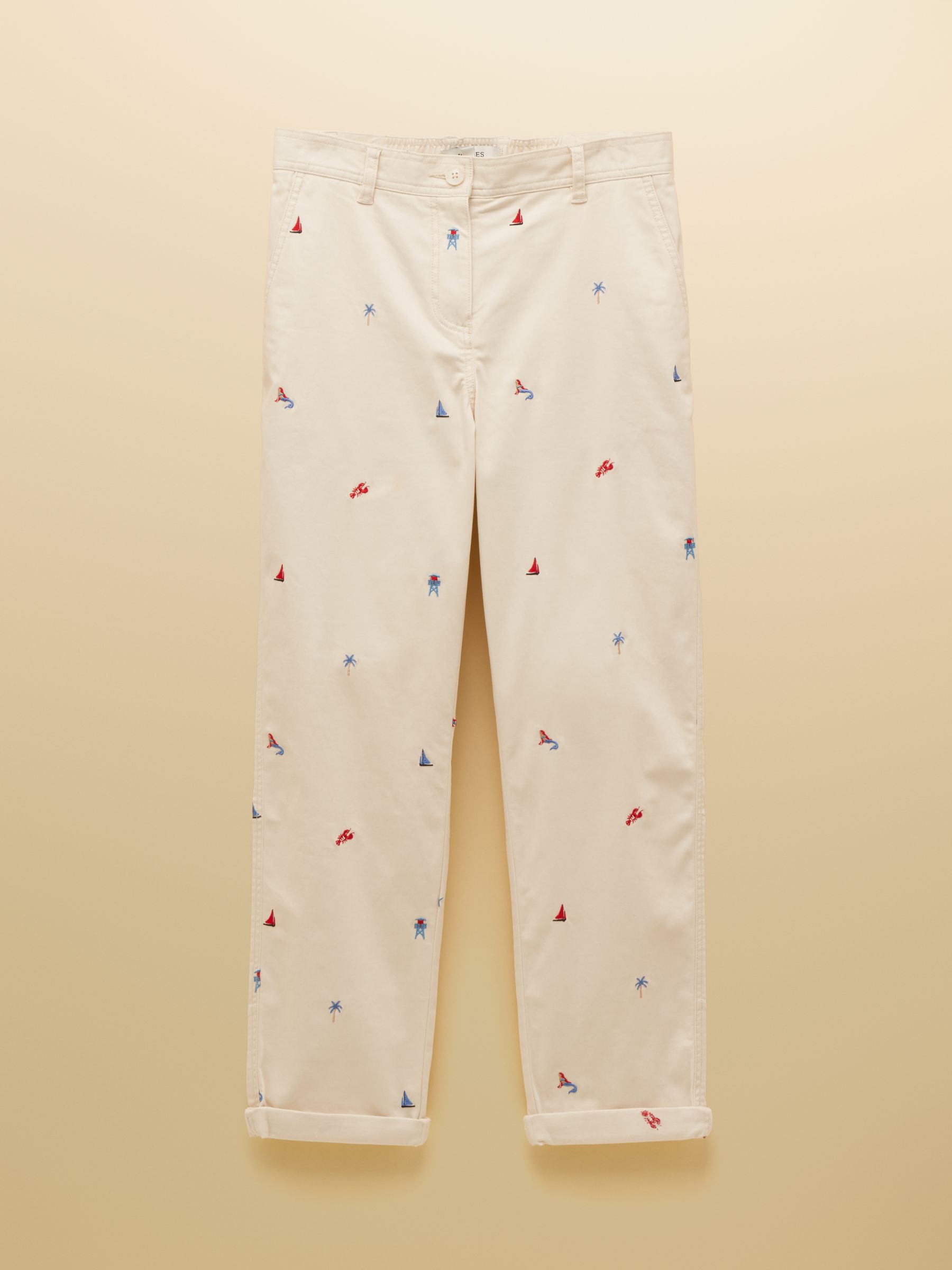 Cream Embroidered Slim Fit Chino Trousers with Elasticated Waist - Image 8 of 8