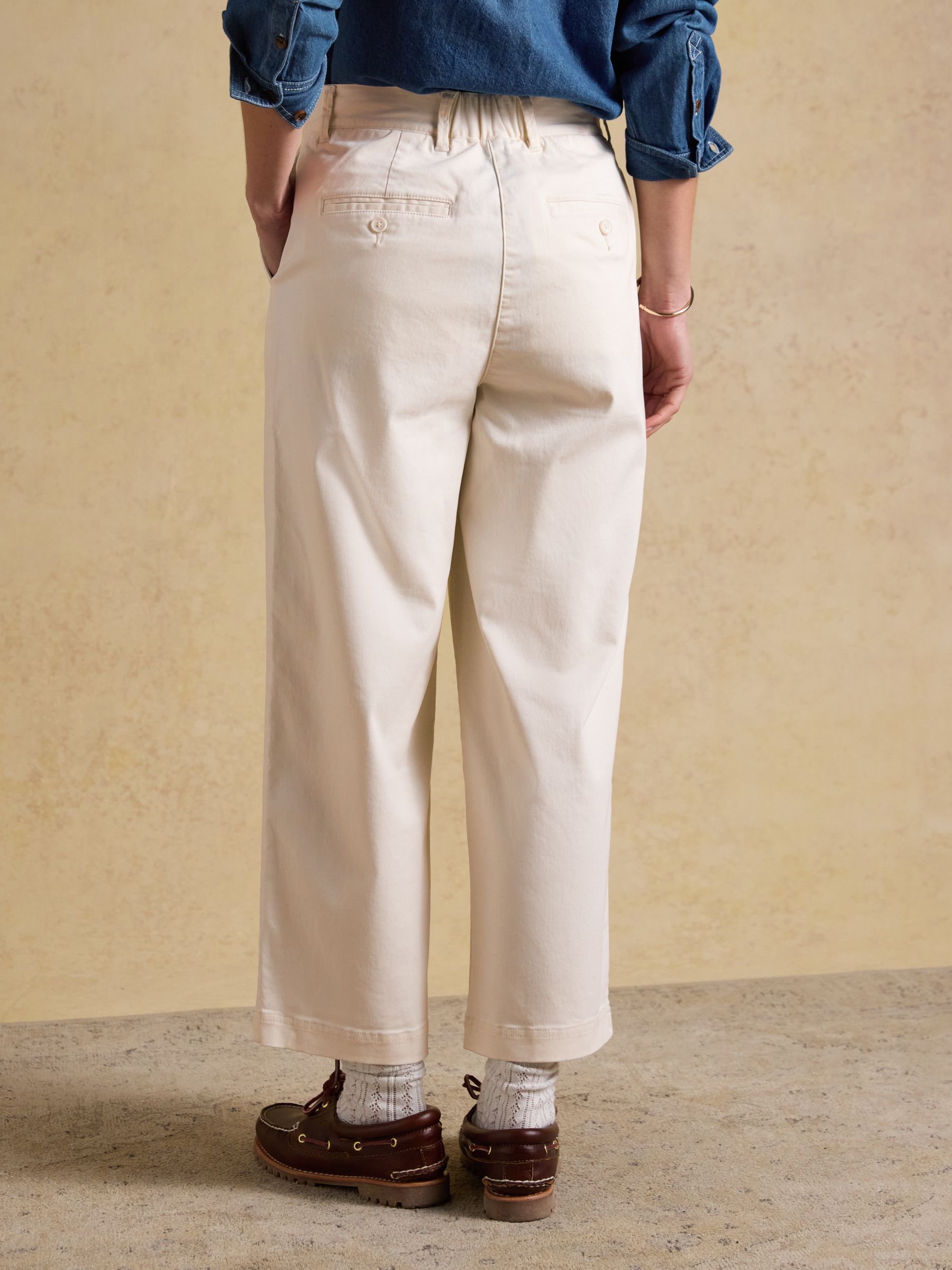 Cream Wide Leg Cropped Chino Trousers with Elasticated Waist - Image 2 of 6