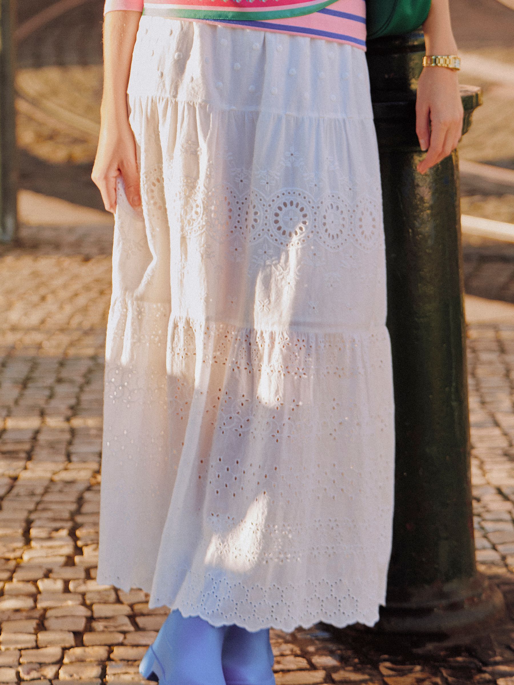 Broderie Tiered White Maxi Skirt - Image 1 of 9