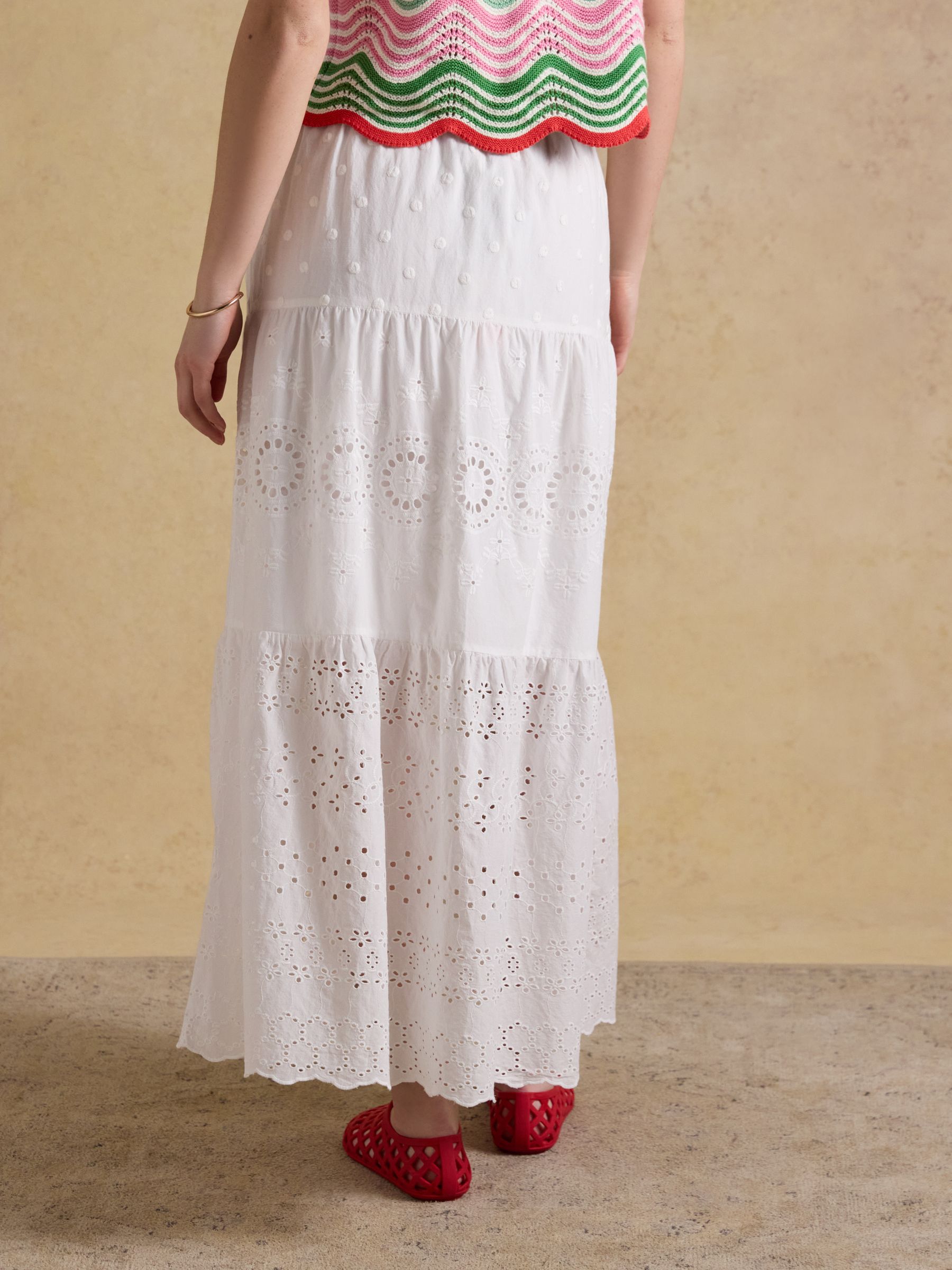 Broderie Tiered White Maxi Skirt - Image 5 of 9
