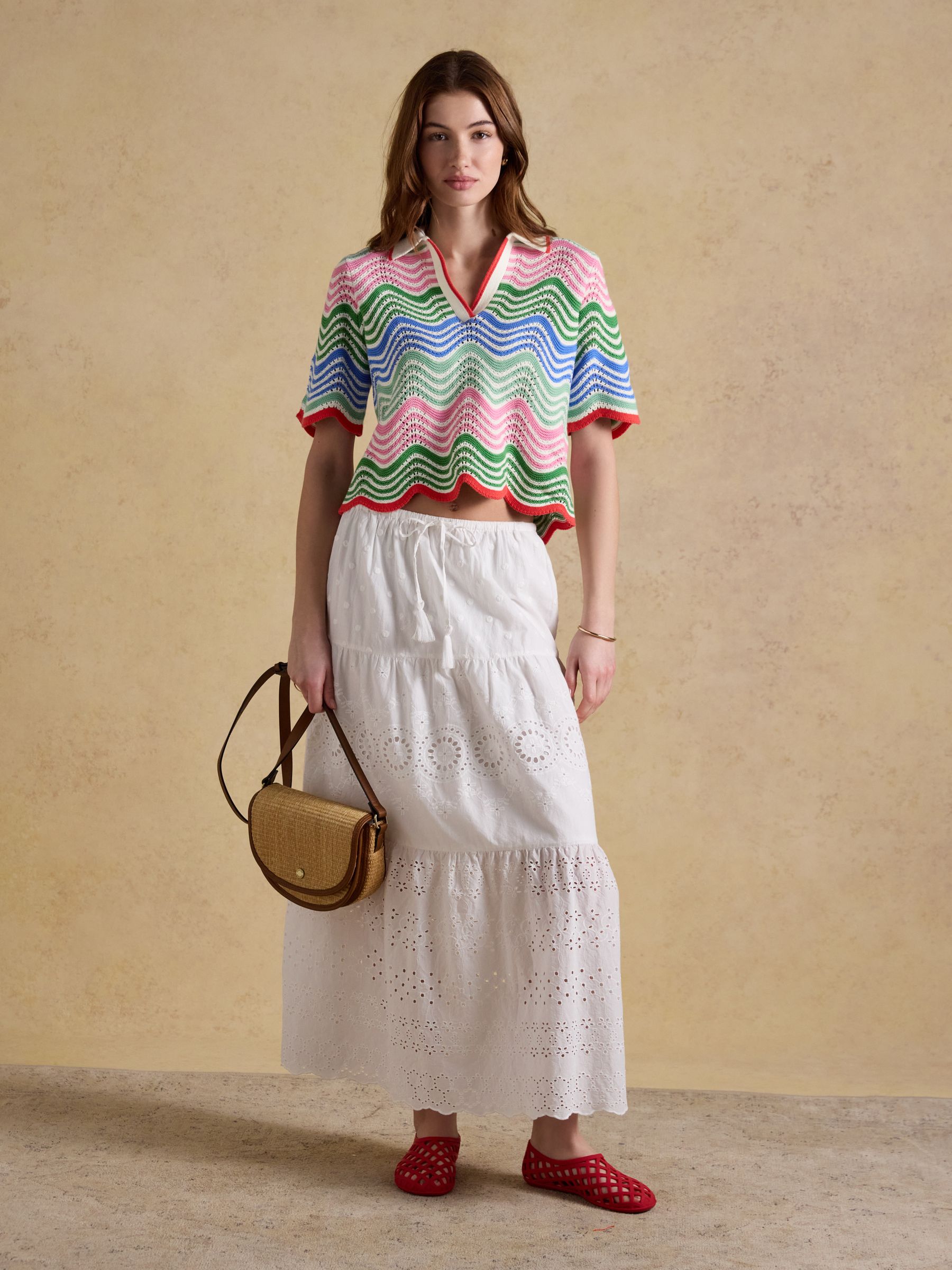 Broderie Tiered White Maxi Skirt - Image 8 of 9