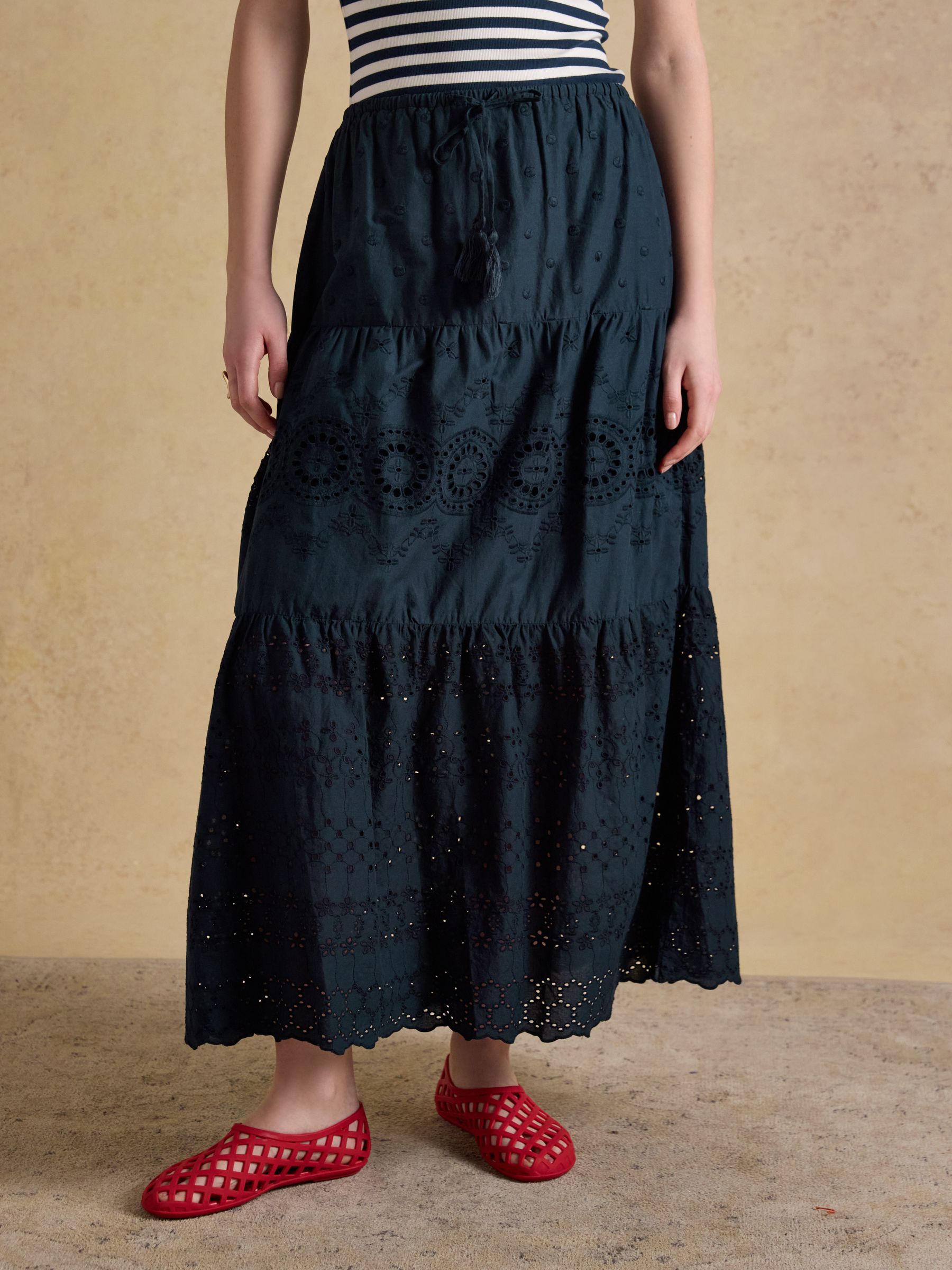 Broderie Tiered Blue Maxi Skirt - Image 1 of 6