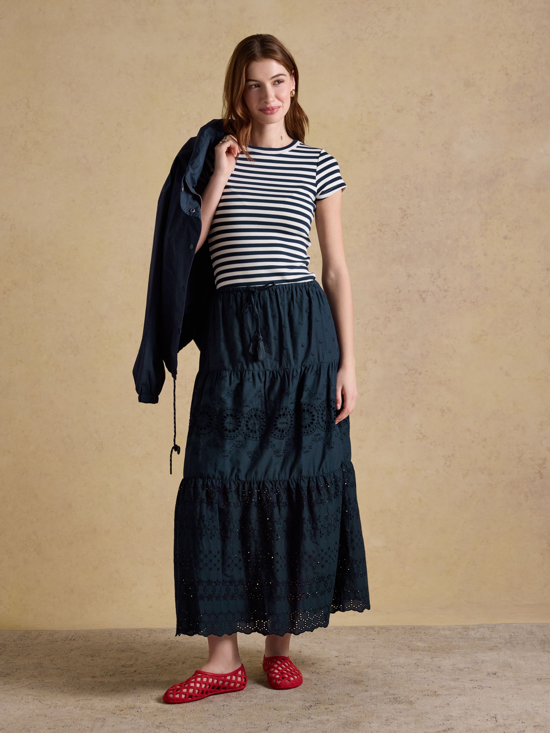 Broderie Tiered Blue Maxi Skirt - Image 3 of 6