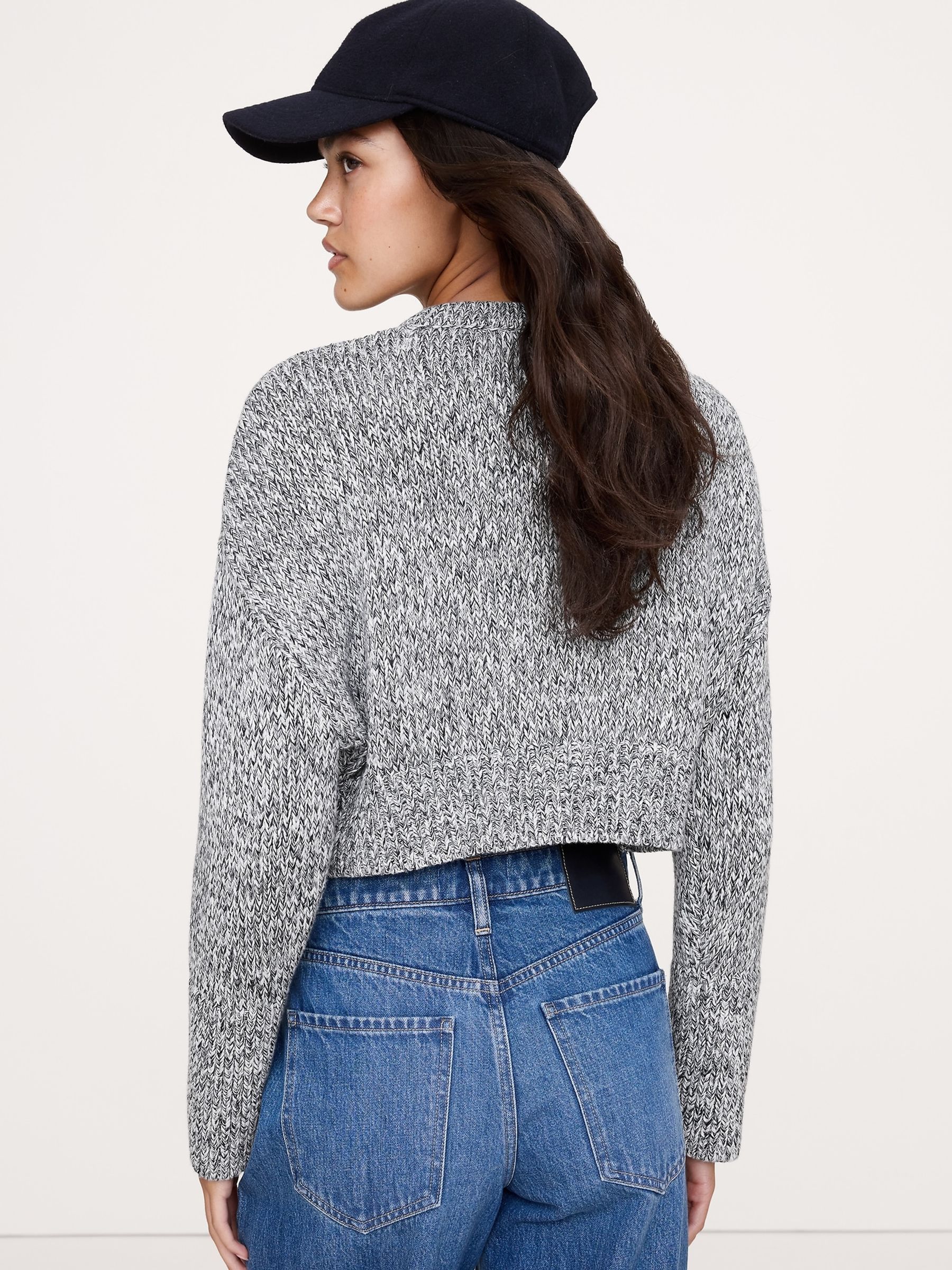 Banana Republic Grey Cotton Cropped Cardigan - Image 2 of 4