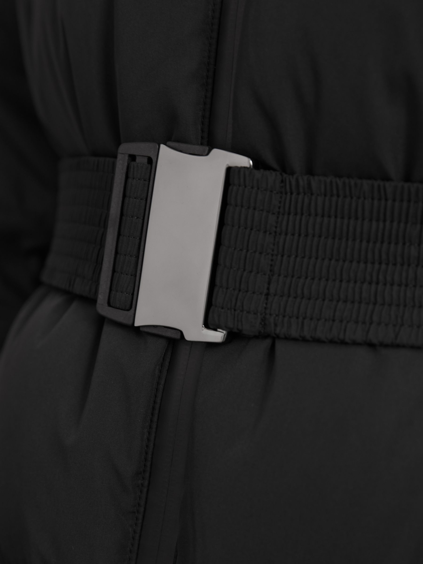 Belted Longline Hooded Puffer Coat in Black - image 3