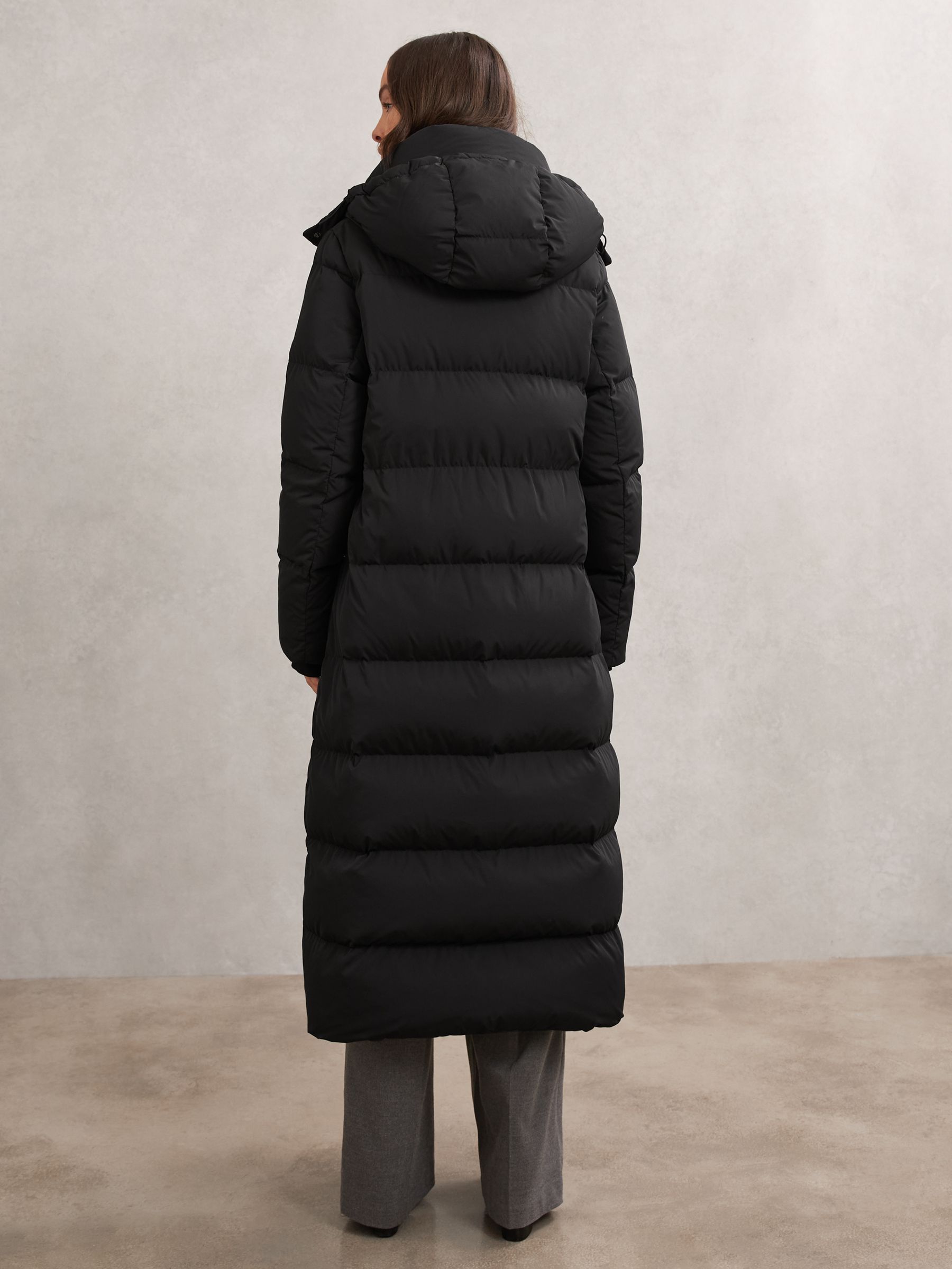 Belted Longline Hooded Puffer Coat in Black - Image 6 of 6