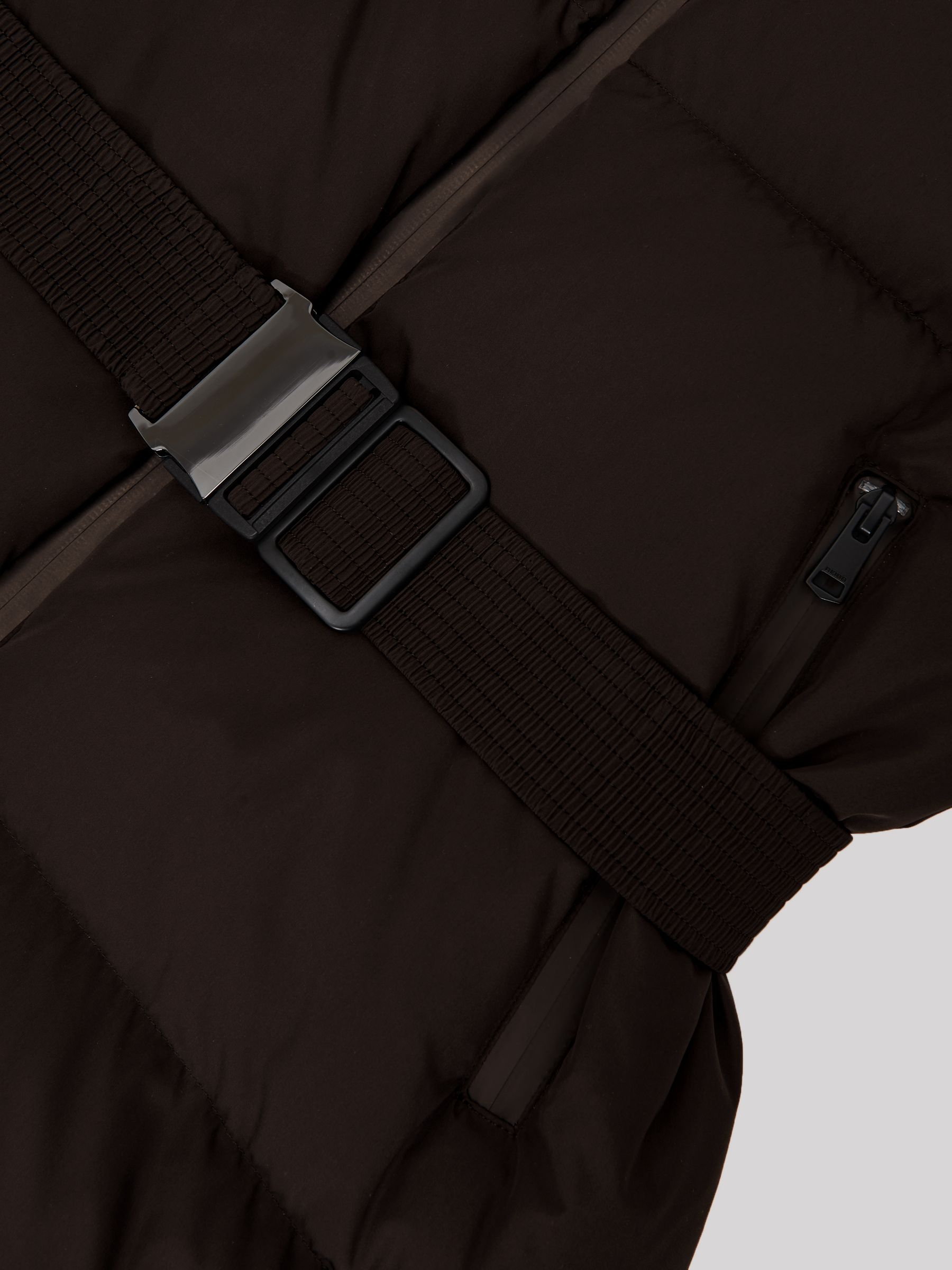 Belted Longline Hooded Puffer Coat in Chocolate Brown - Image 7 of 7