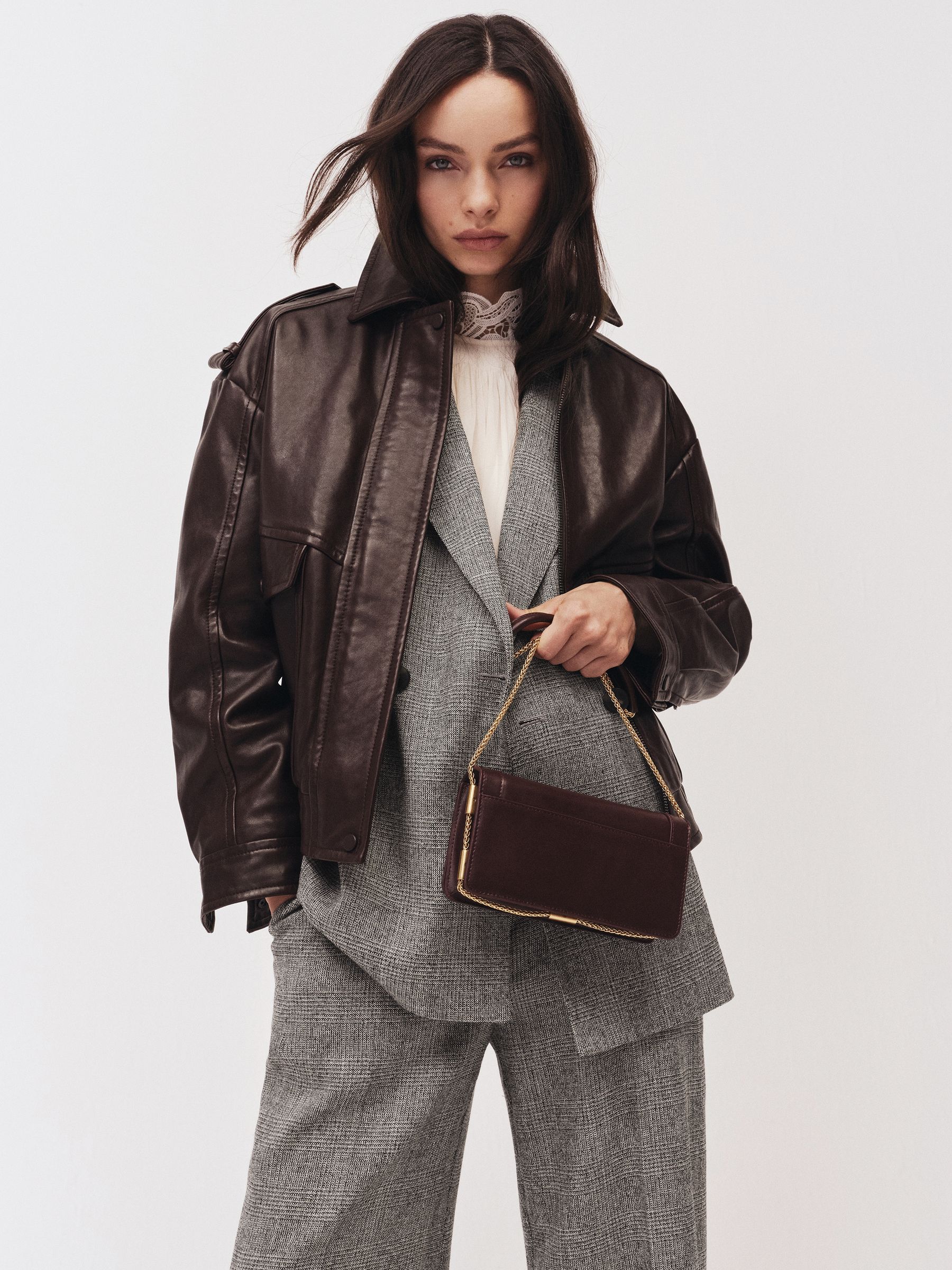 Oversized Leather Jacket in Aubergine - Image 1 of 10 Oversized Leather Jacket in Aubergine - Image 1 of 10