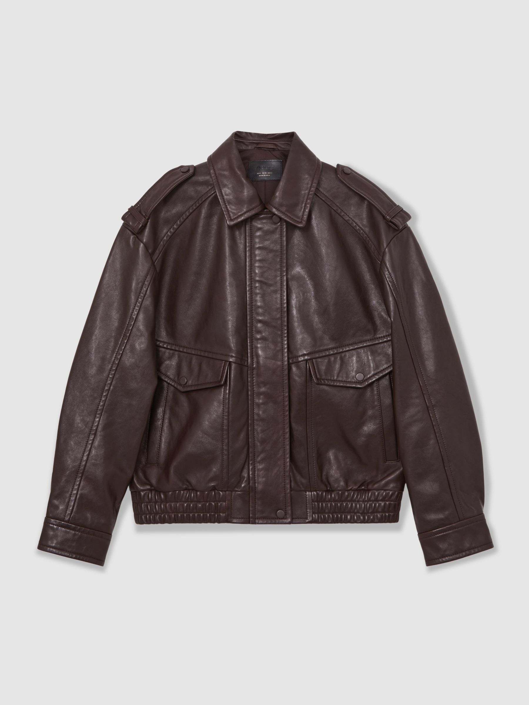 Oversized Leather Jacket in Aubergine - Image 2 of 10