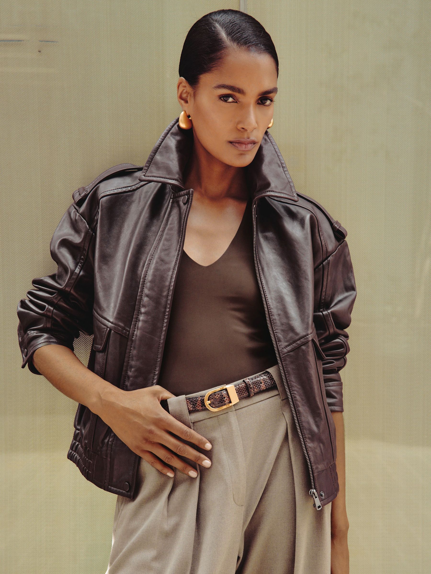 Oversized Leather Jacket in Aubergine - Image 4 of 10