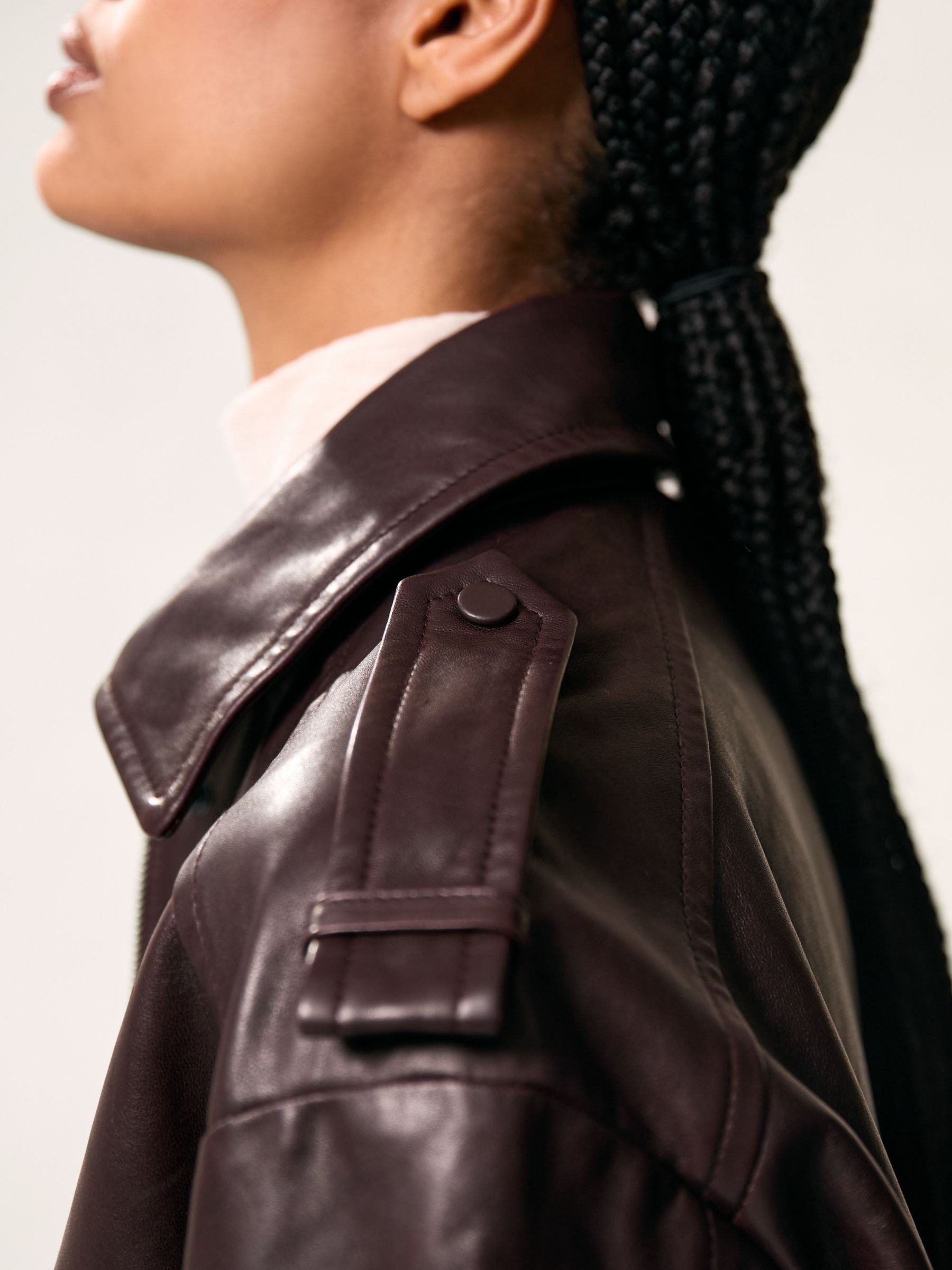 Oversized Leather Jacket in Aubergine - Image 6 of 10