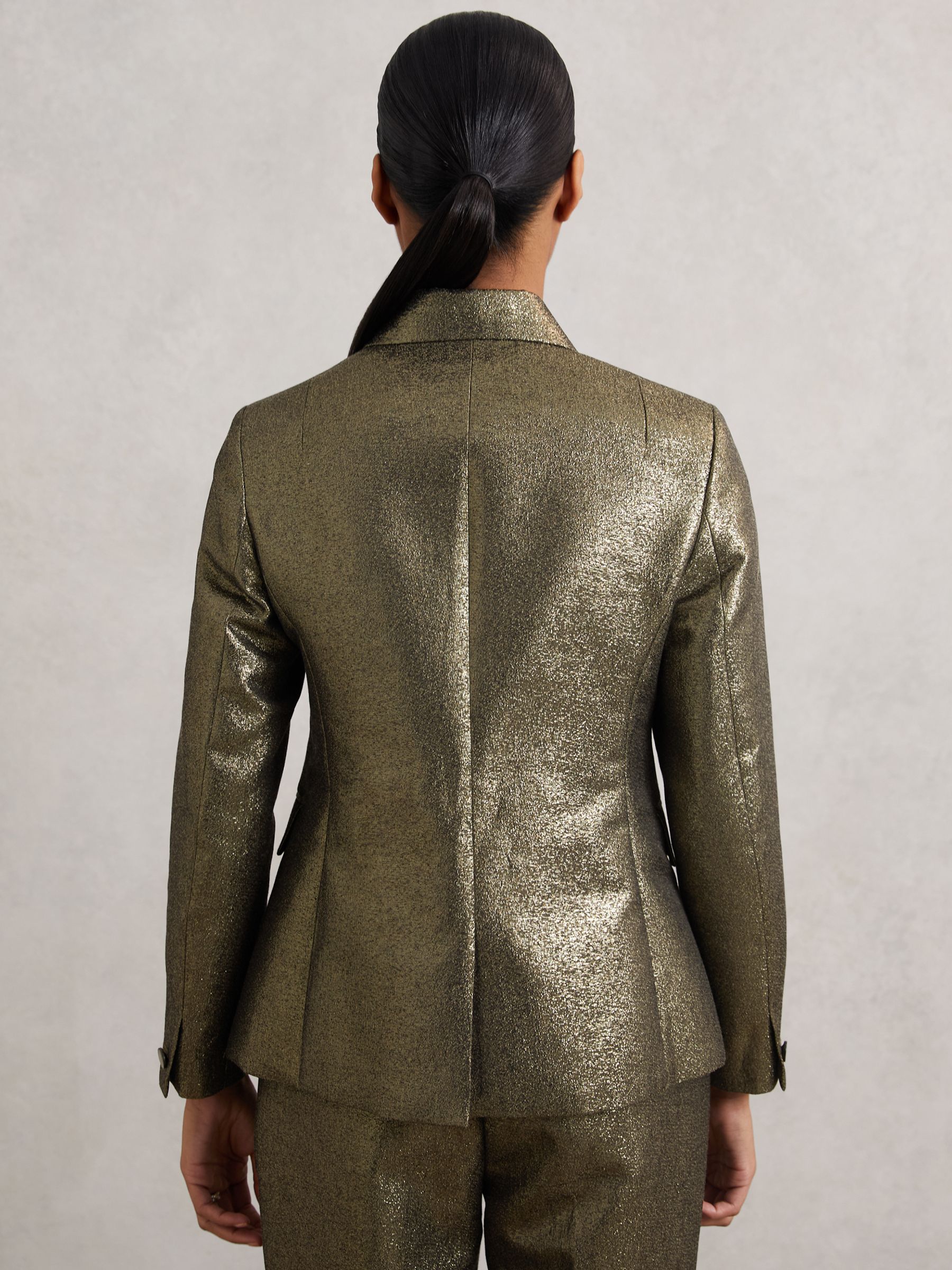 Petite Double-Breasted Metallic Suit Blazer with Cotton in Gold - Image 5 of 7