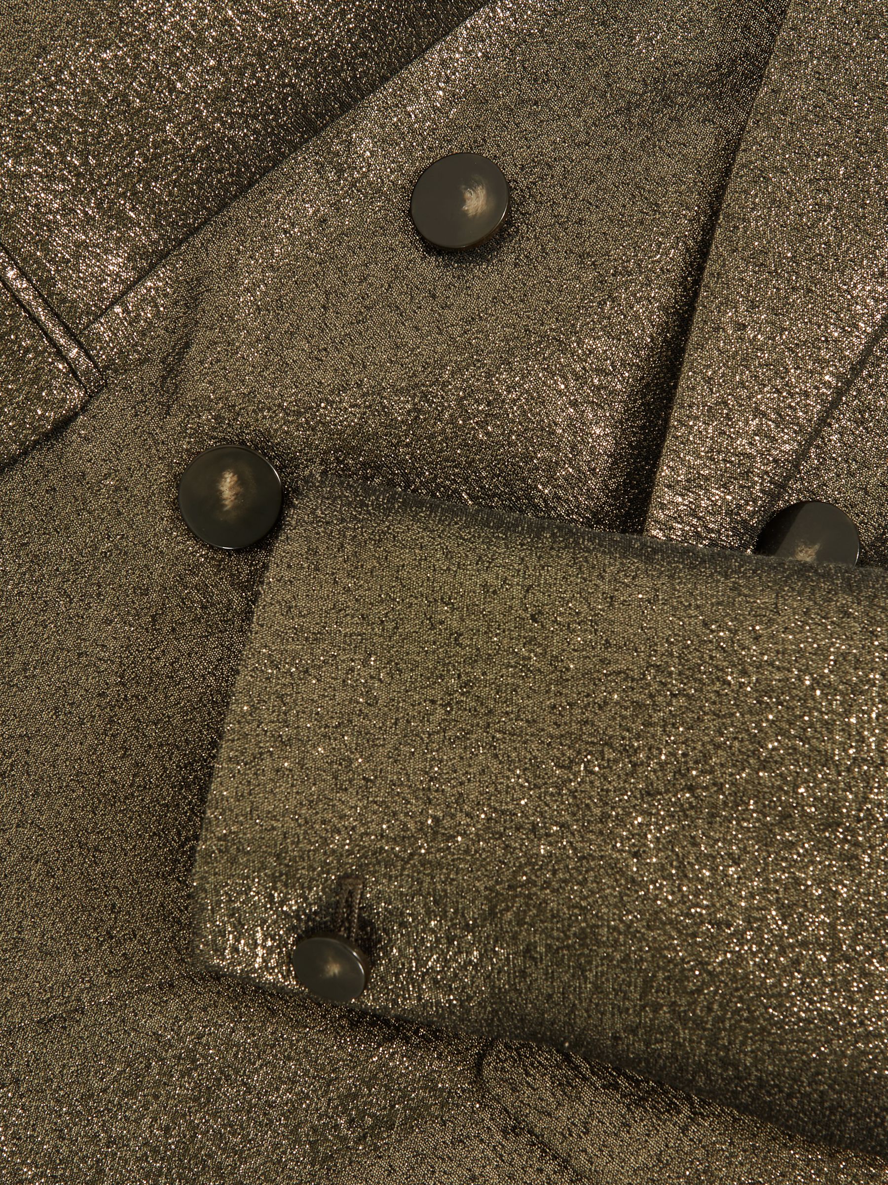 Petite Double-Breasted Metallic Suit Blazer with Cotton in Gold - Image 6 of 7