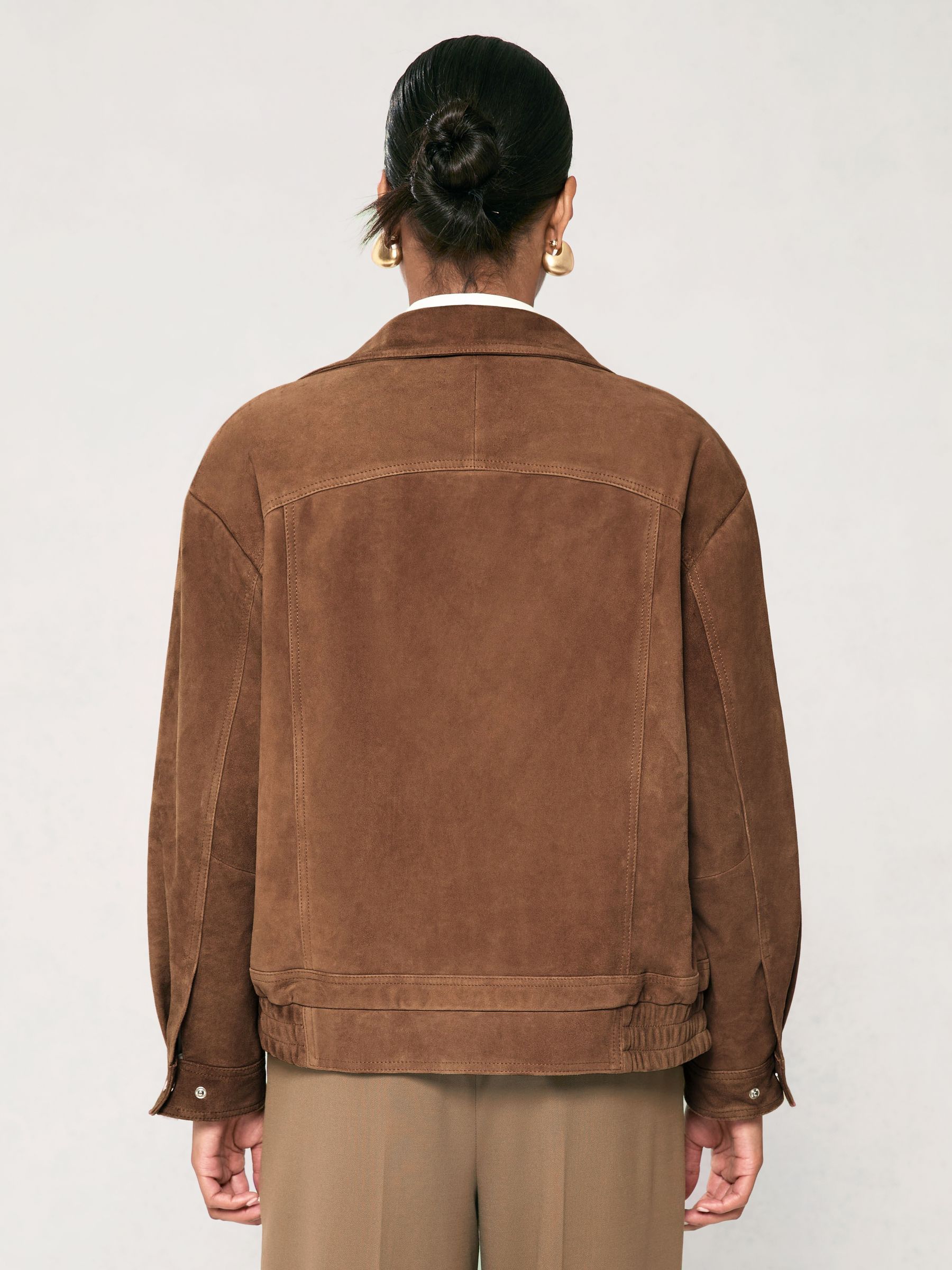 Suede Funnel-Neck Bomber Jacket in Tan - Image 6 of 7