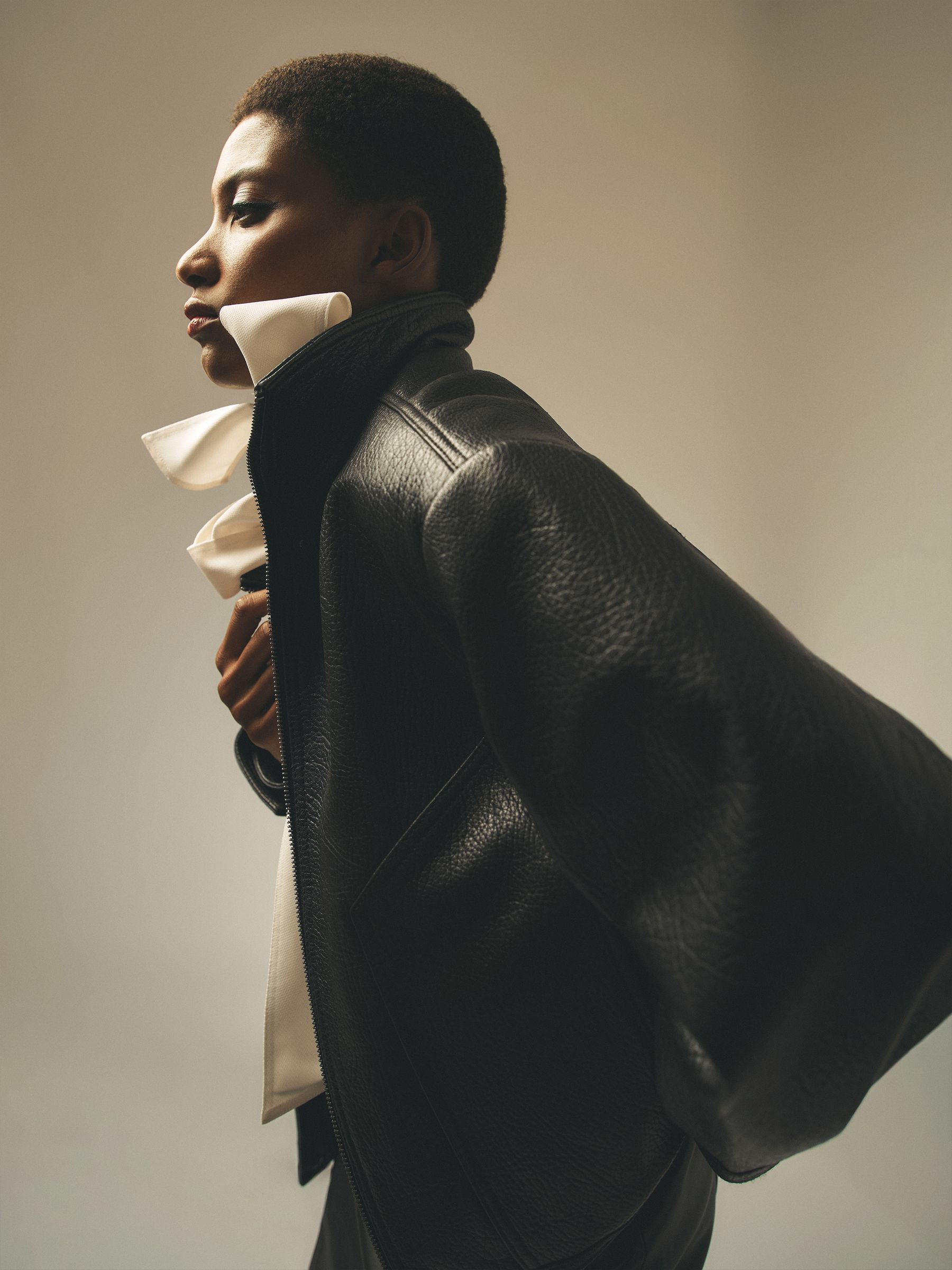 Oversize Grained-Leather Bomber Jacket in Black - image 5