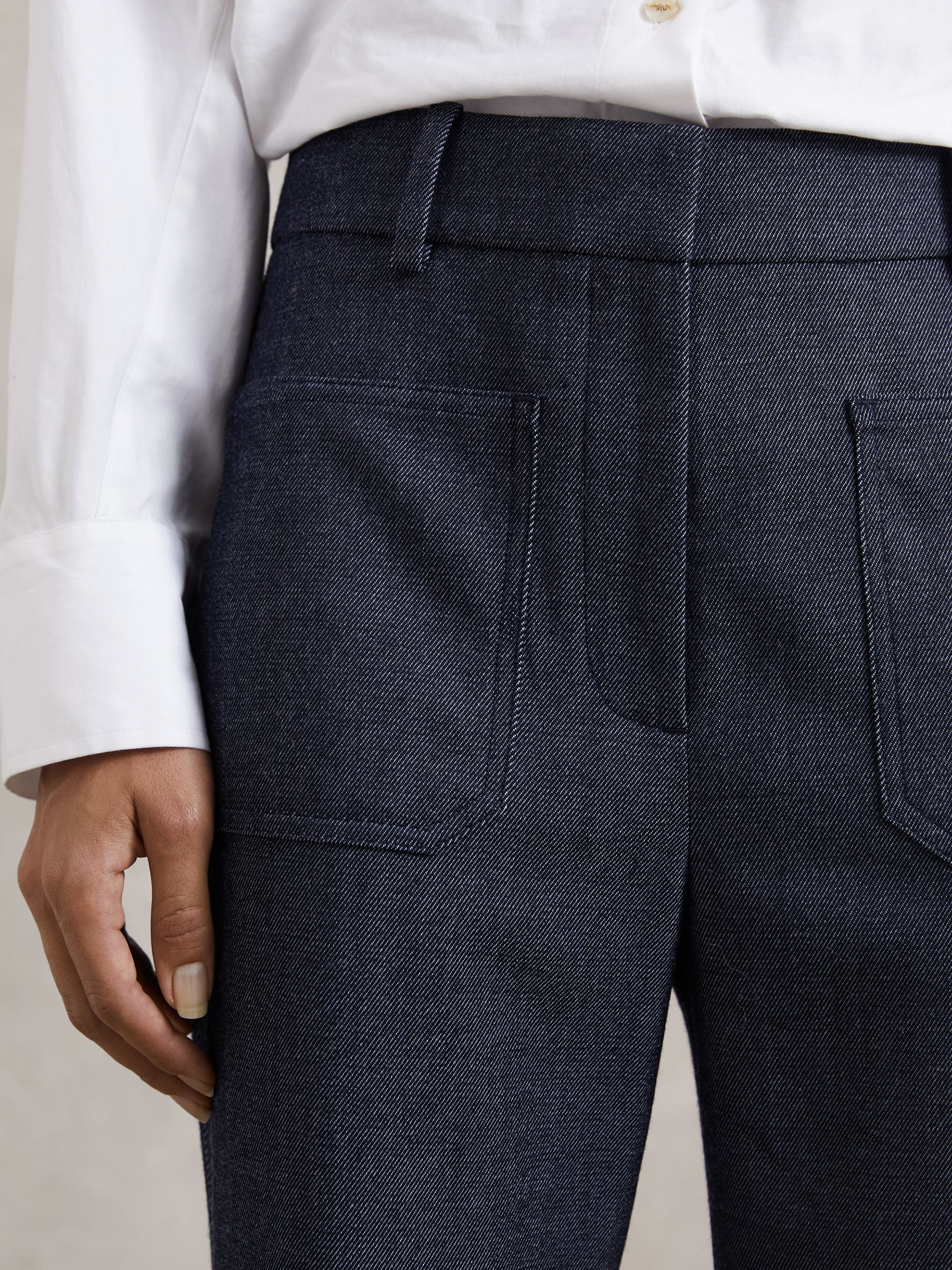 Flannel Patch-Pocket Flared Trousers with Wool in Blue - Image 4 of 7