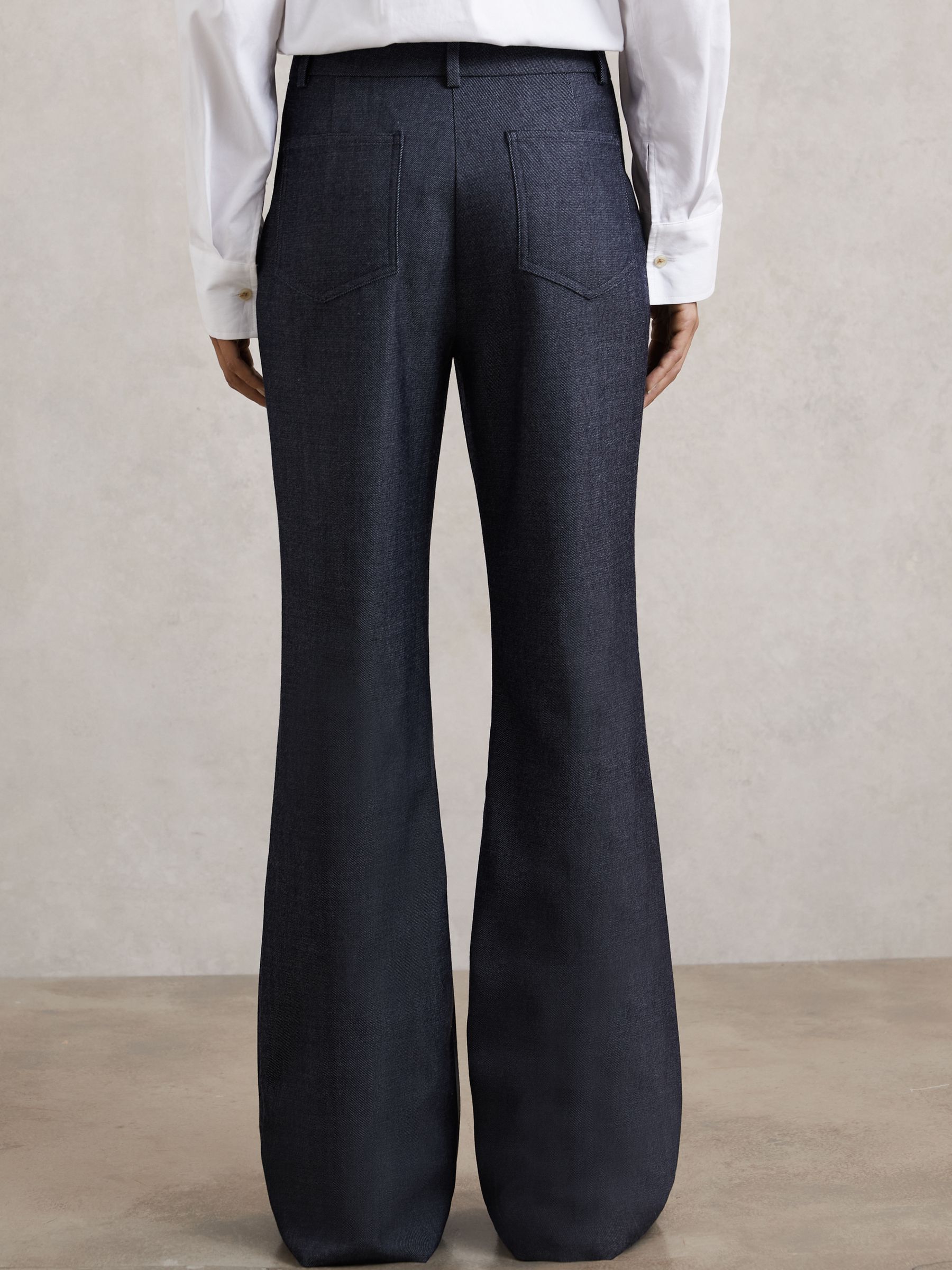 Flannel Patch-Pocket Flared Trousers with Wool in Blue - Image 6 of 7