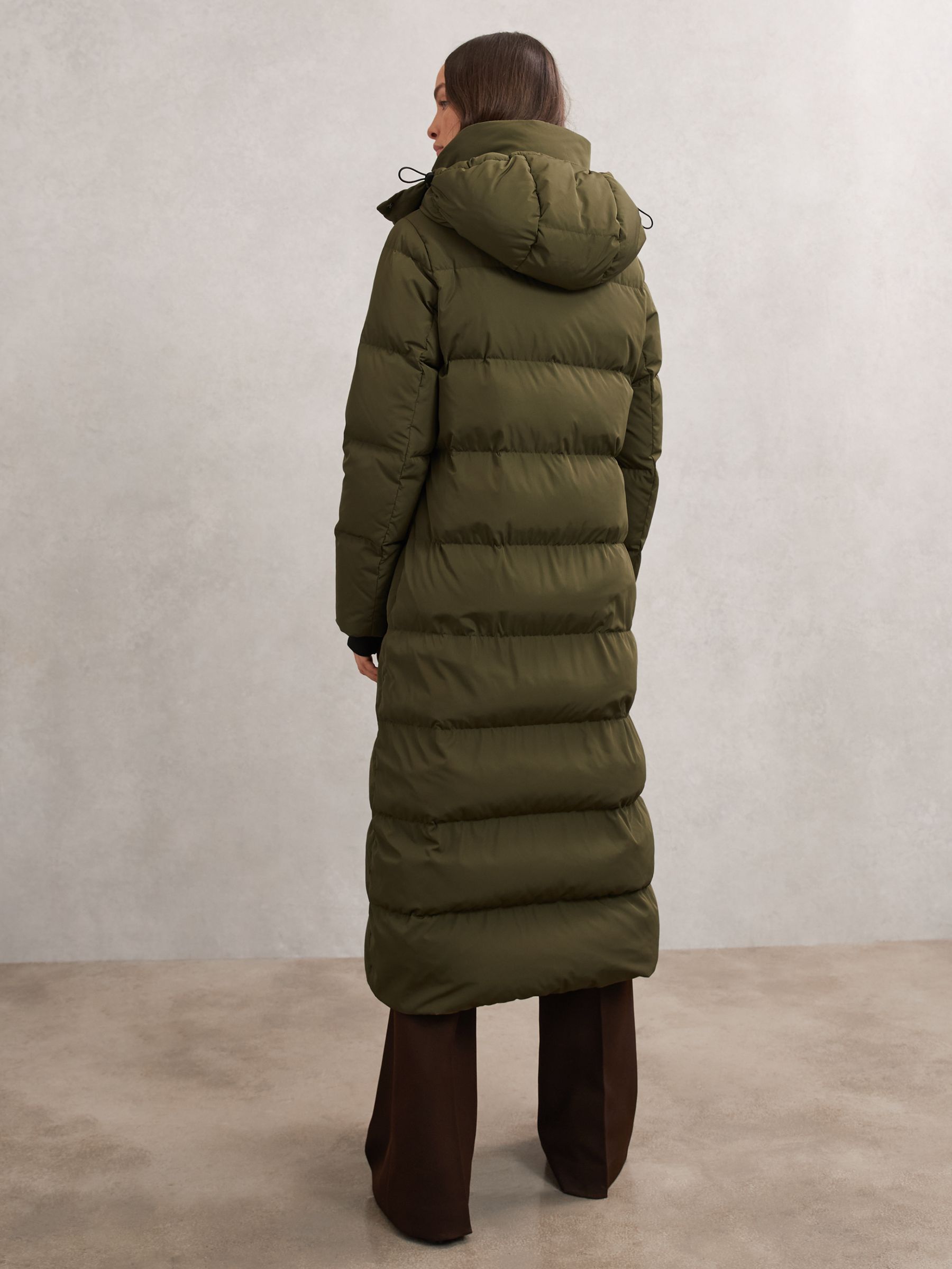 Petite Belted Longline Hooded Puffer Coat in Khaki - Image 6 of 7