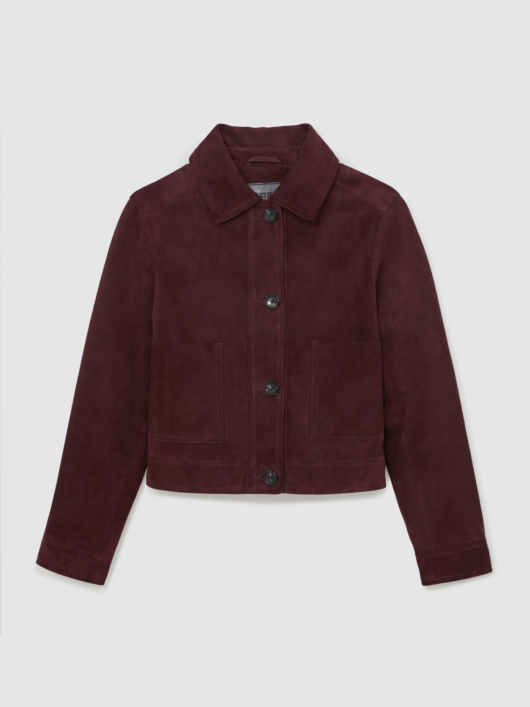 Suede Button-Through Jacket in Burgundy - Image 2 of 6