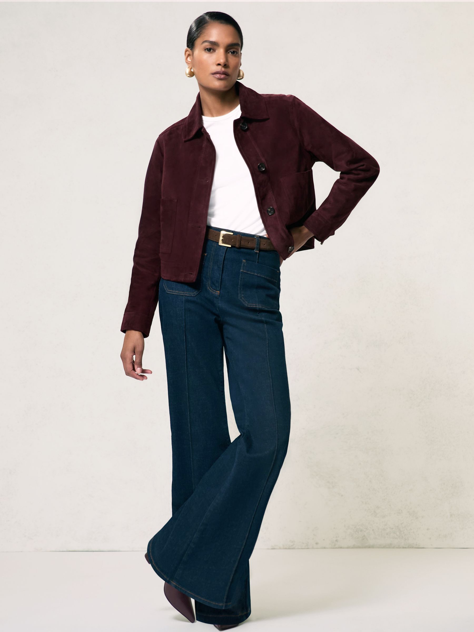 Suede Button-Through Jacket in Burgundy - Image 3 of 6