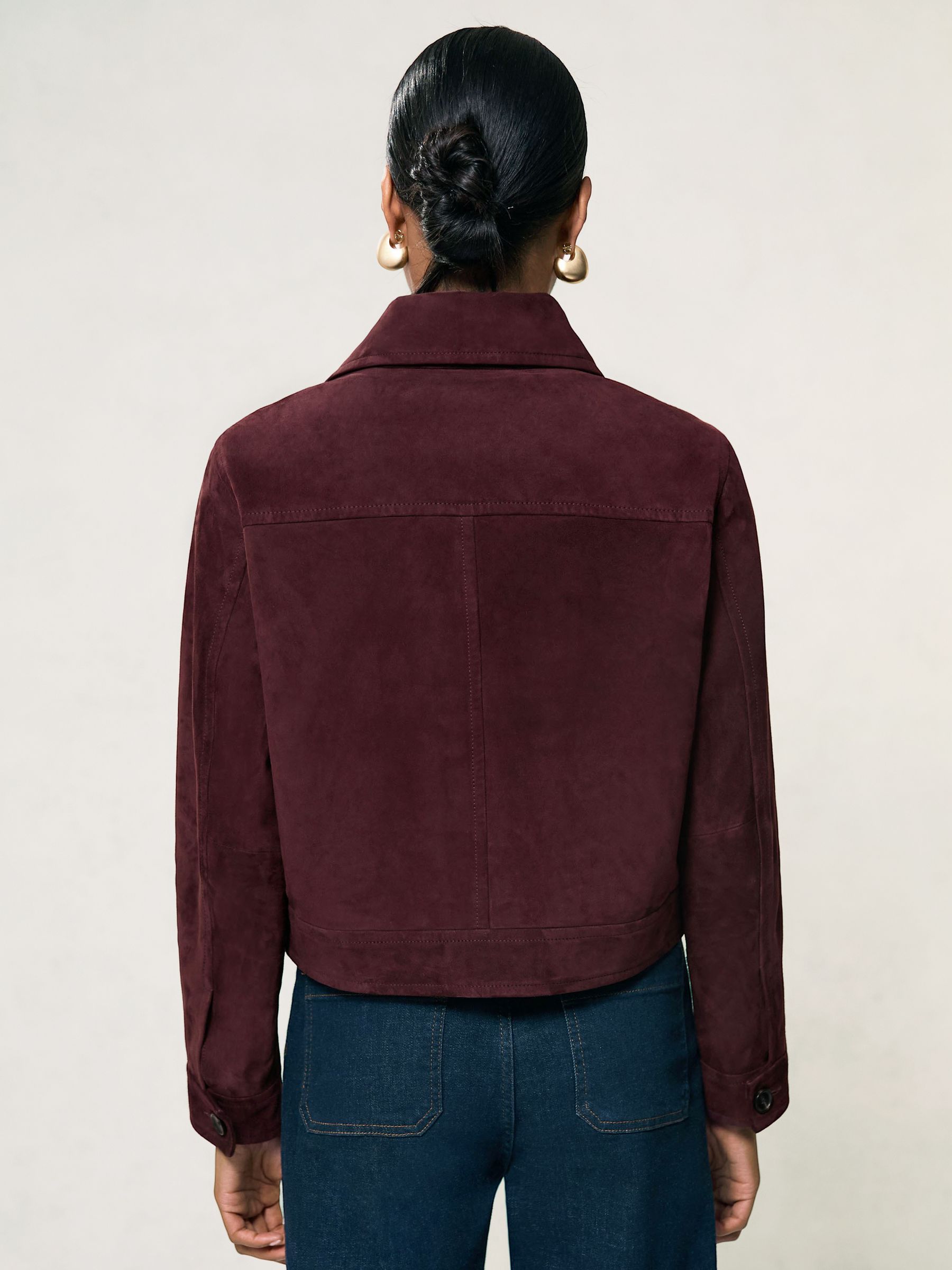 Suede Button-Through Jacket in Burgundy - Image 5 of 6
