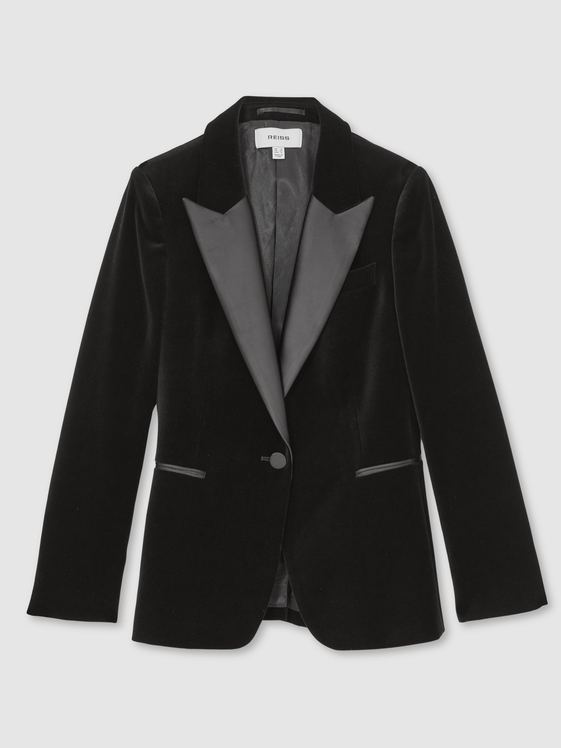 Petite Velvet Single Breasted Suit Blazer in Black - Image 2 of 7
