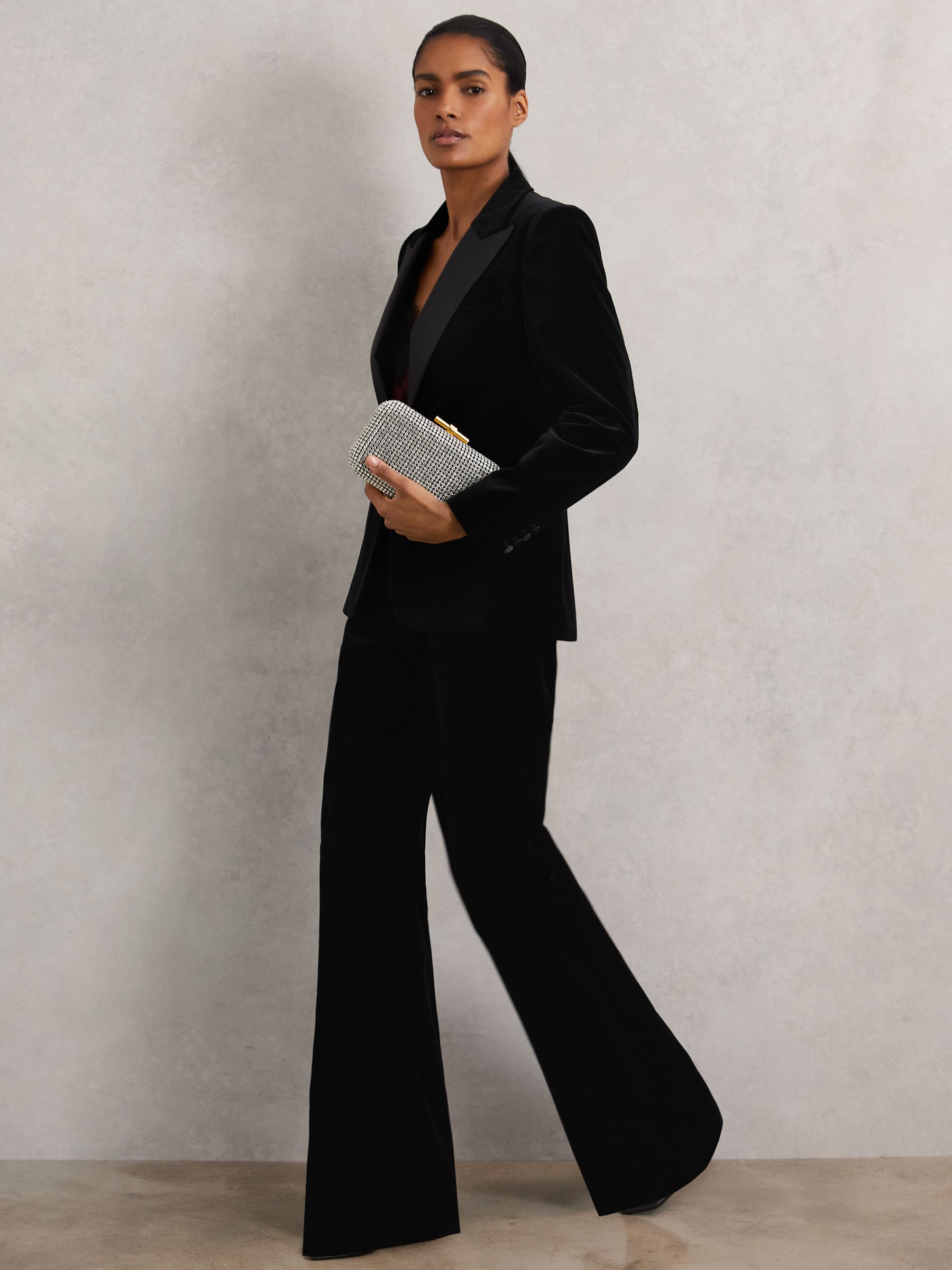 Petite Velvet Single Breasted Suit Blazer in Black - Image 4 of 7