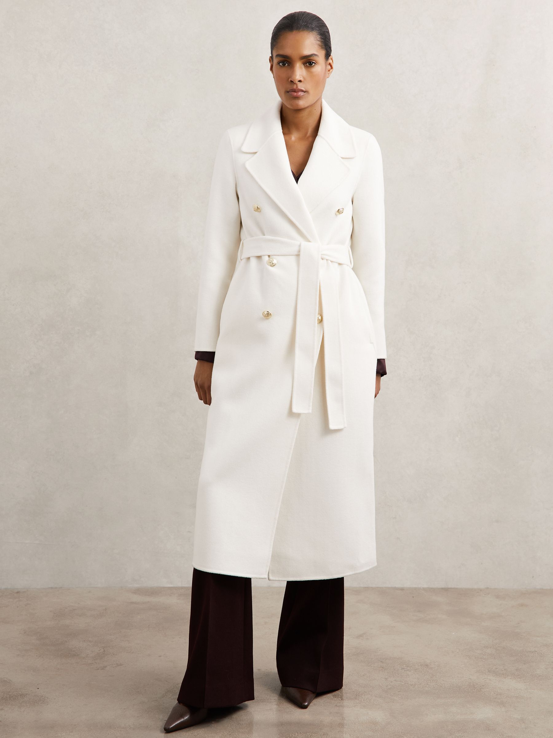 Petite Double-Breasted Blindseam Coat Wool-Blend in Cream - Image 1 of 7