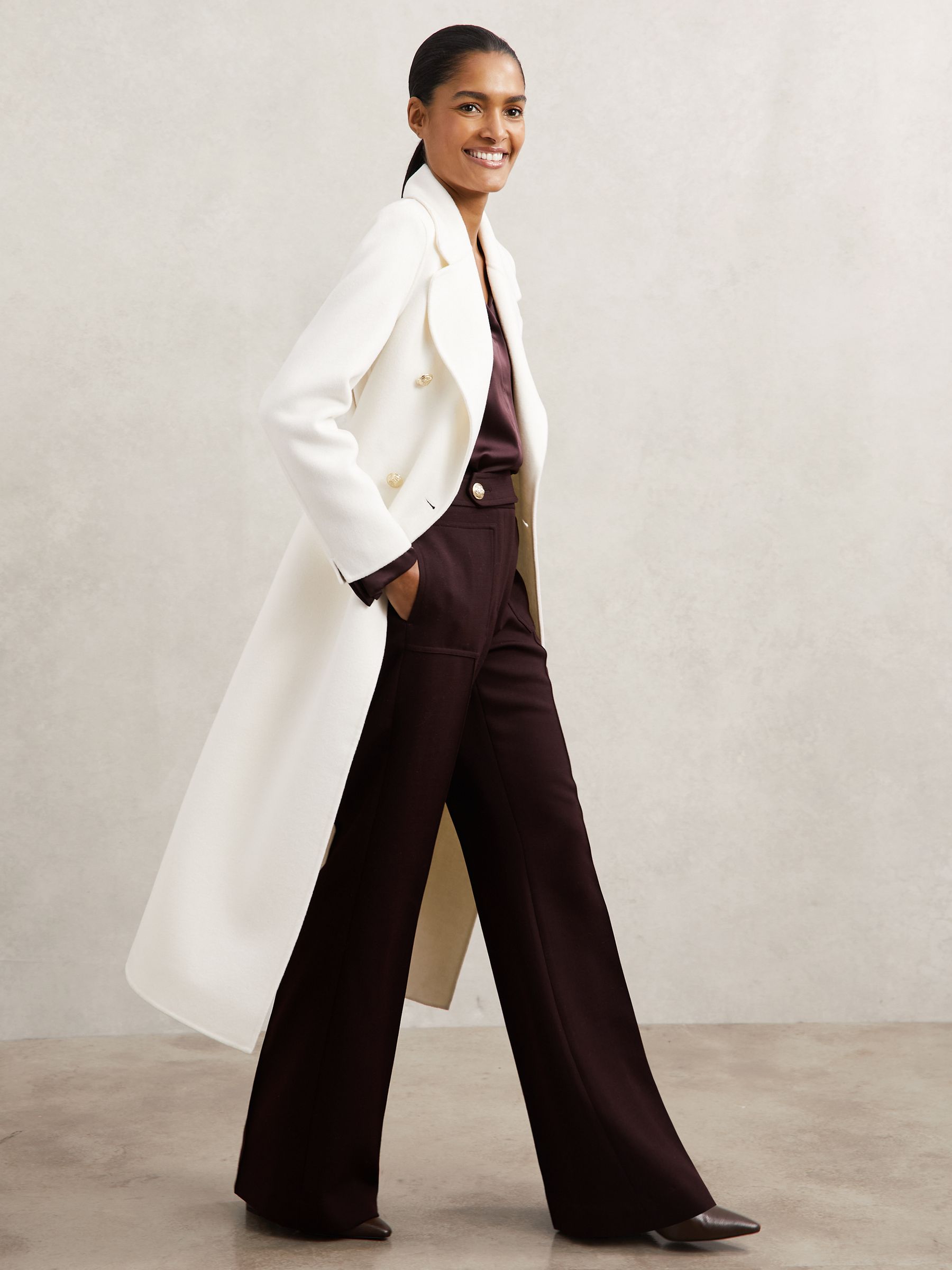Petite Double-Breasted Blindseam Coat Wool-Blend in Cream - Image 4 of 7