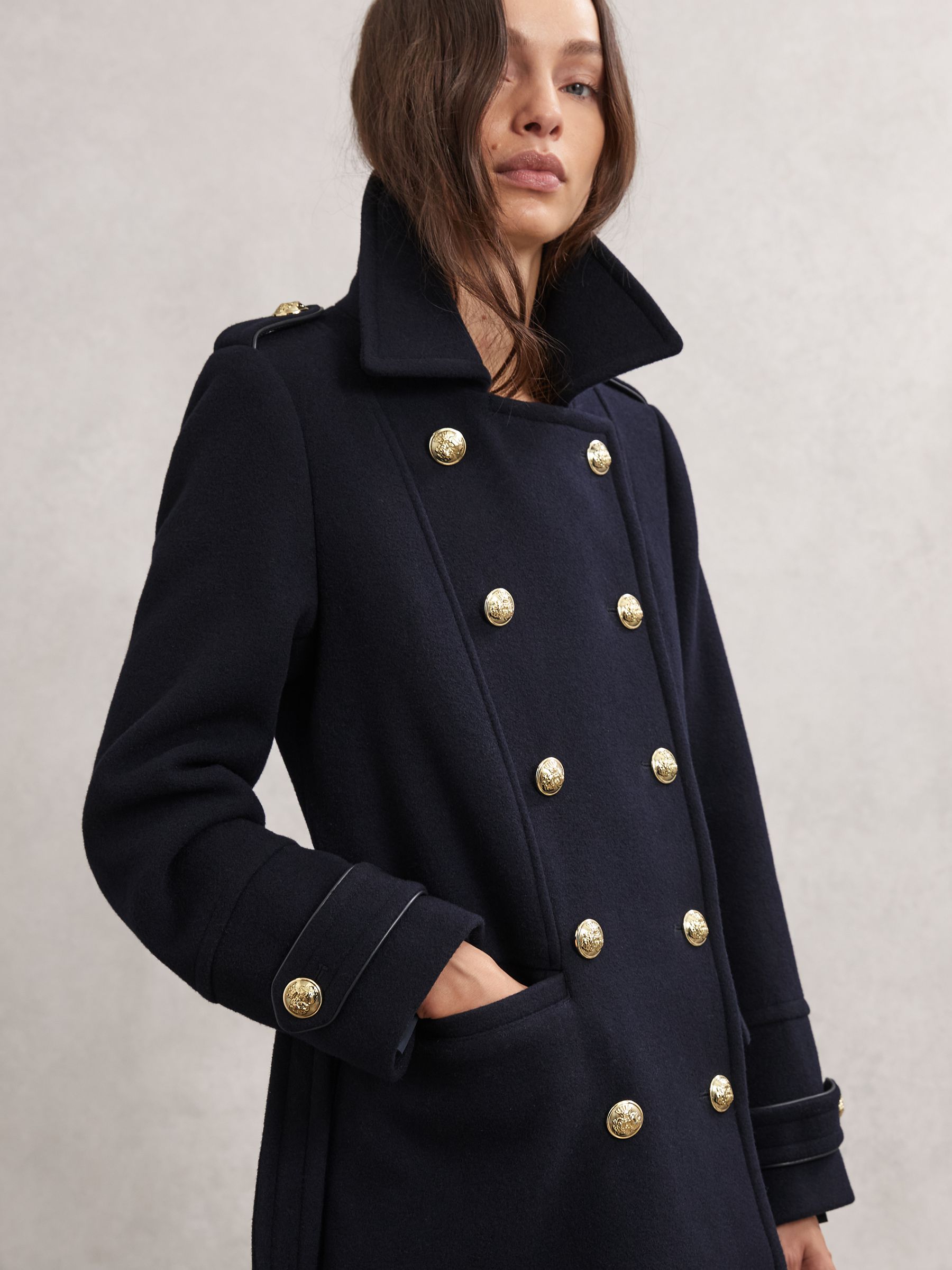 Wool-Blend Double-Breasted Coat in Navy - Image 4 of 7